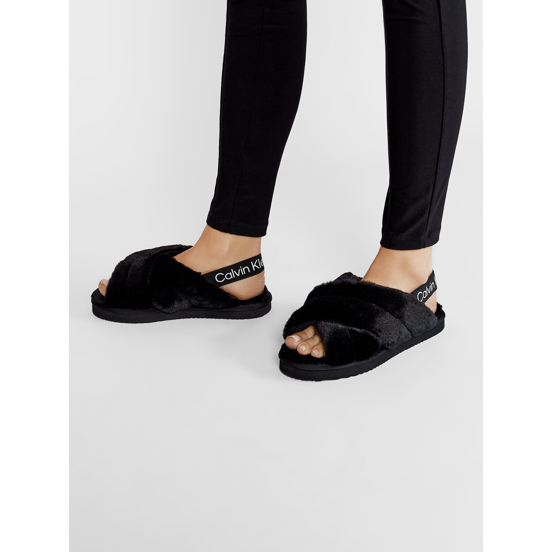 Calvin Klein Jeans Papuci de casă Home Slipper Fake Fur YW0YW00616 Negru - Pled.ro