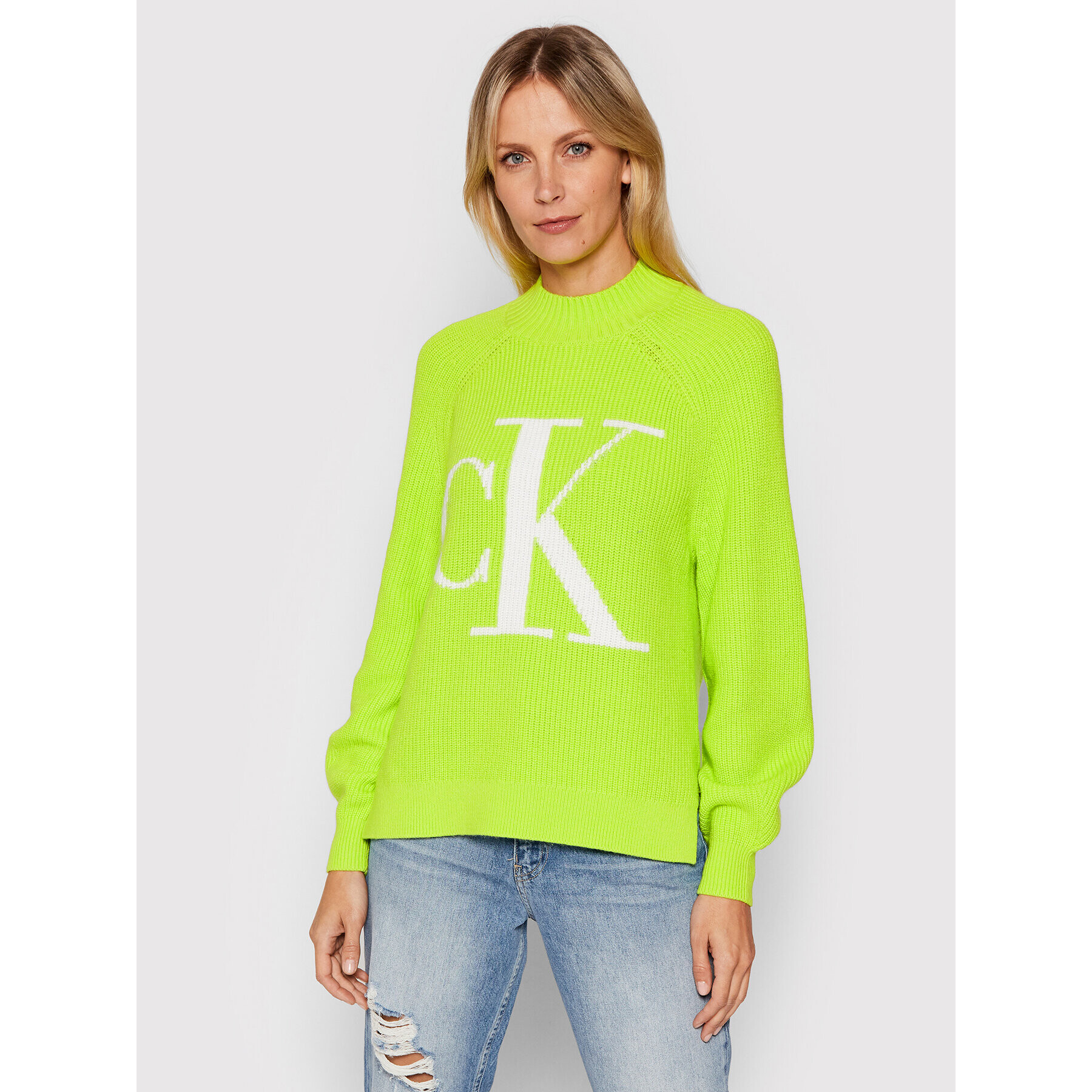 Calvin Klein Jeans Pulover J20J216595 Verde Relaxed Fit - Pled.ro