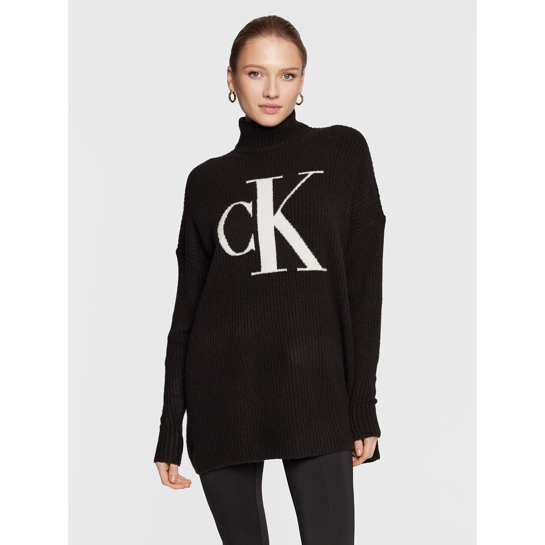 Calvin Klein Jeans Pulover J20J220440 Negru Oversize - Pled.ro