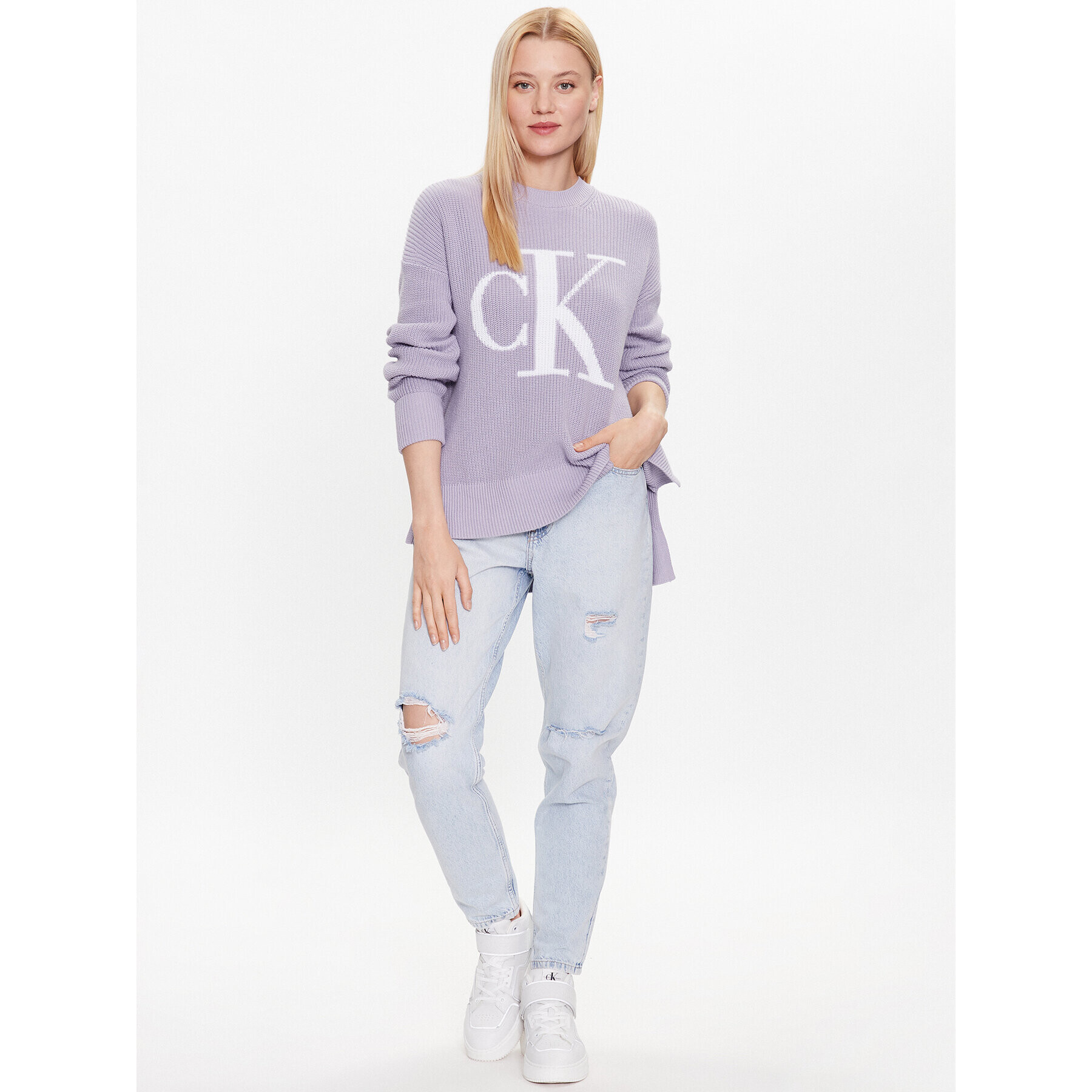 Calvin Klein Jeans Pulover J20J221347 Violet Regular Fit - Pled.ro