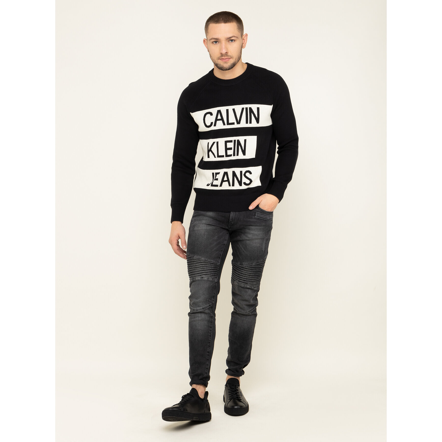 Calvin Klein Jeans Pulover J30J314117 Negru Regular Fit - Pled.ro