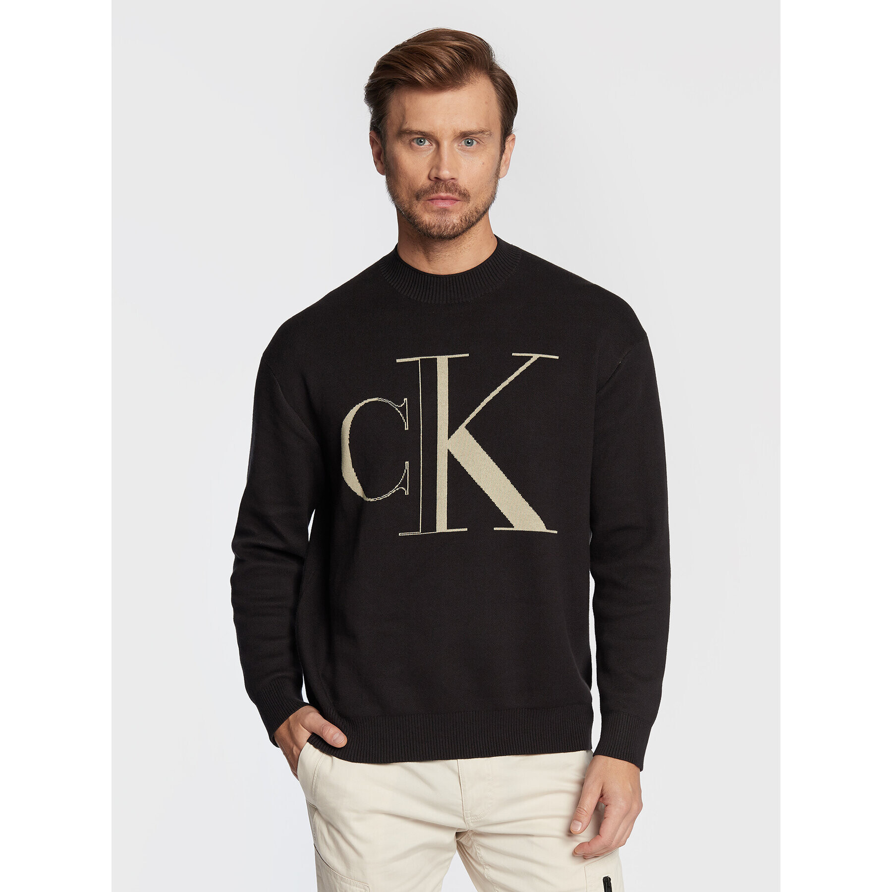 Calvin Klein Jeans Pulover J30J320863 Negru Relaxed Fit - Pled.ro