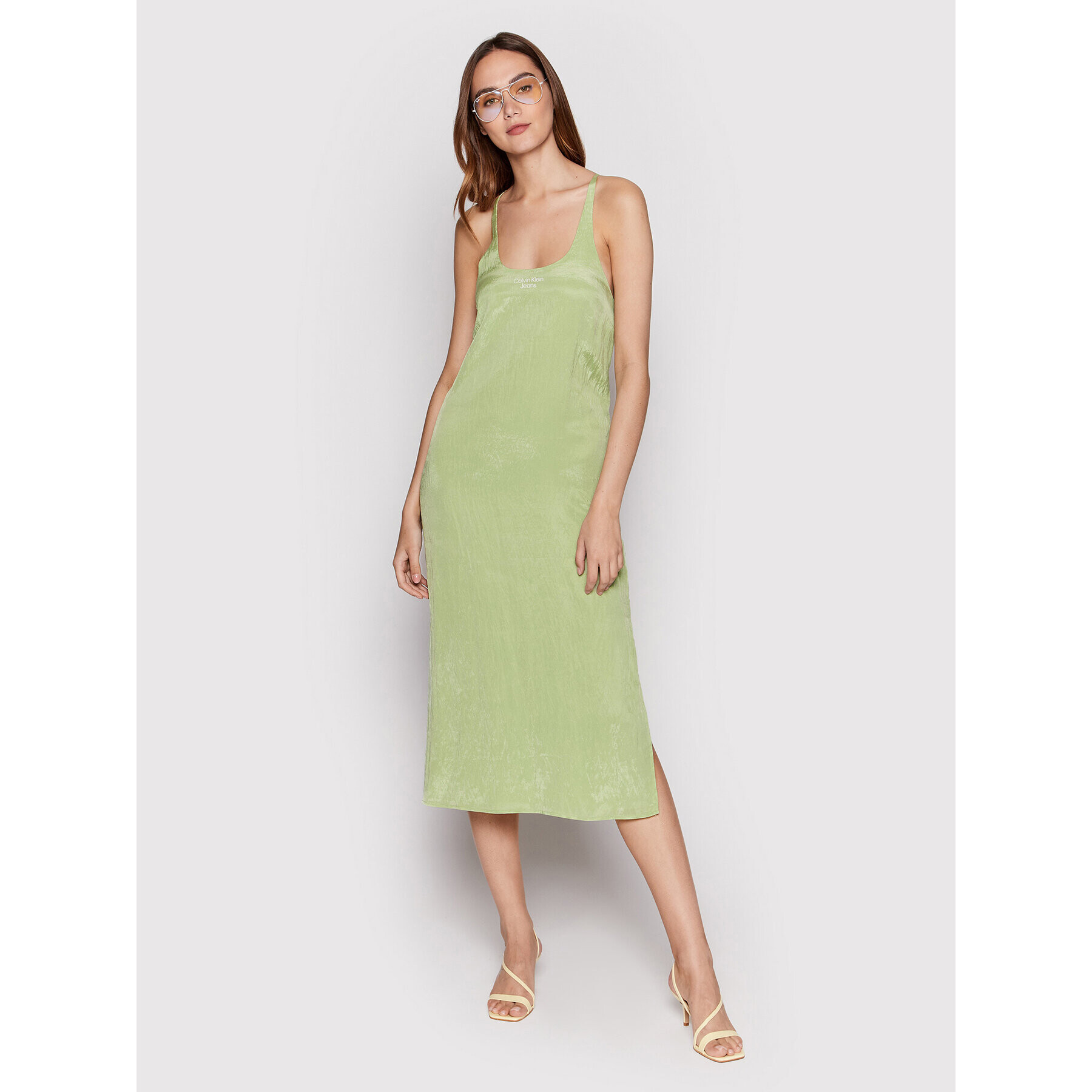 Calvin Klein Jeans Rochie de vară J20J218341 Verde Regular Fit - Pled.ro