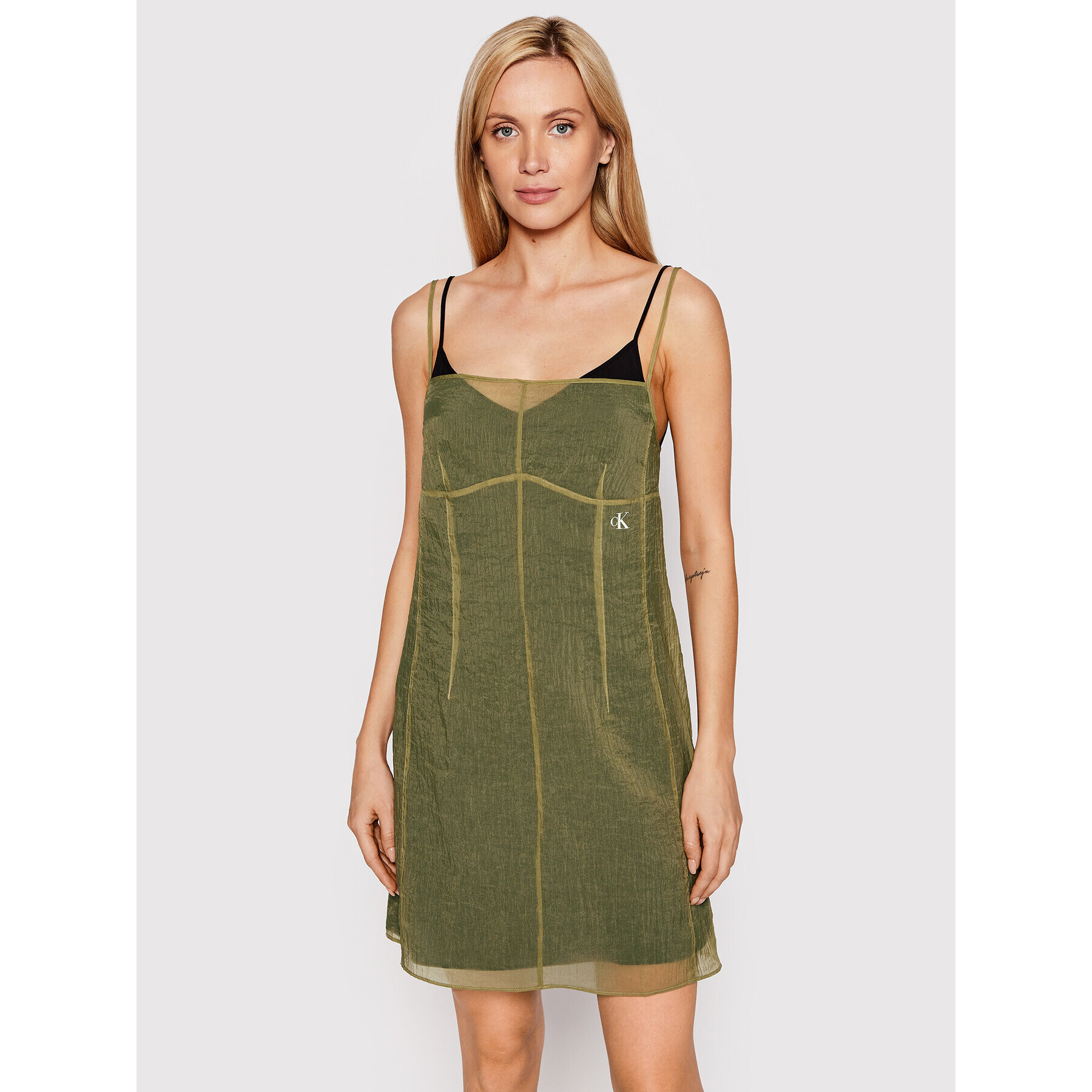 Calvin Klein Jeans Rochie de vară J20J219151 Verde Regular Fit - Pled.ro