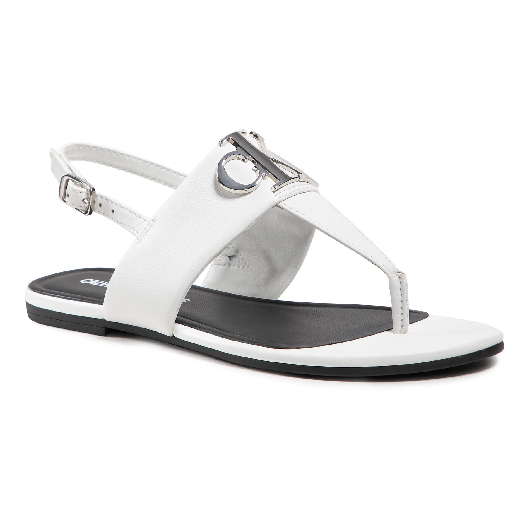 Calvin Klein Jeans Sandale Flat Sandal Hw Lth YW0YW00145 Alb - Pled.ro