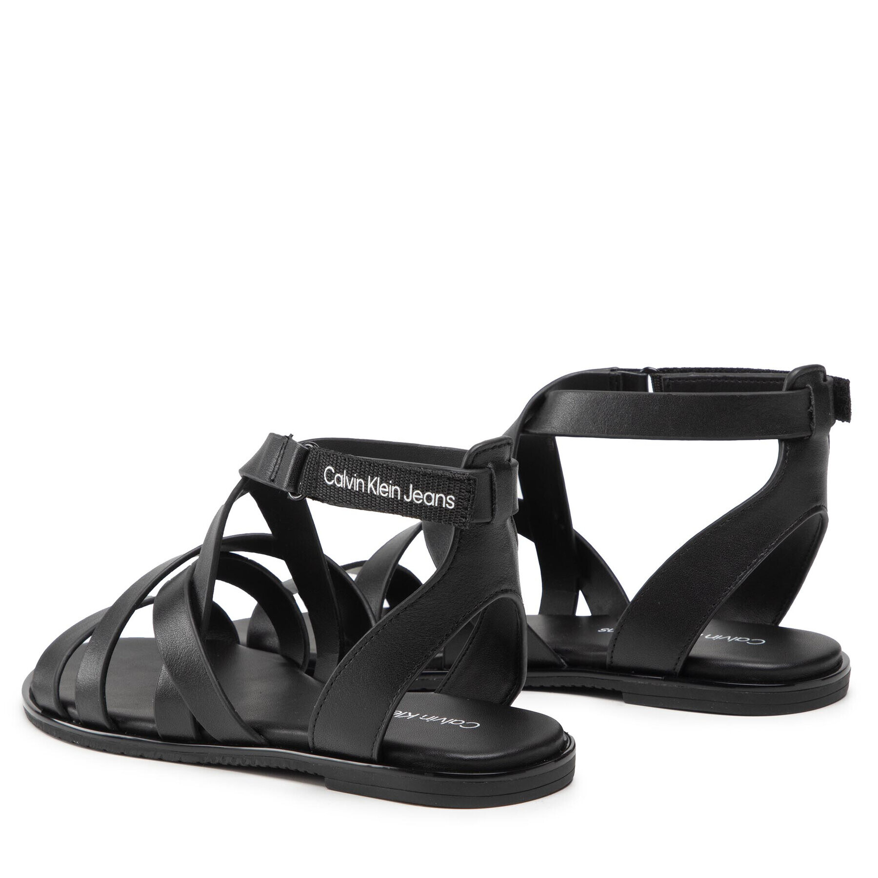 Calvin Klein Jeans Sandale Flat Sandal Strappy Lth YW0YW00547 Negru - Pled.ro