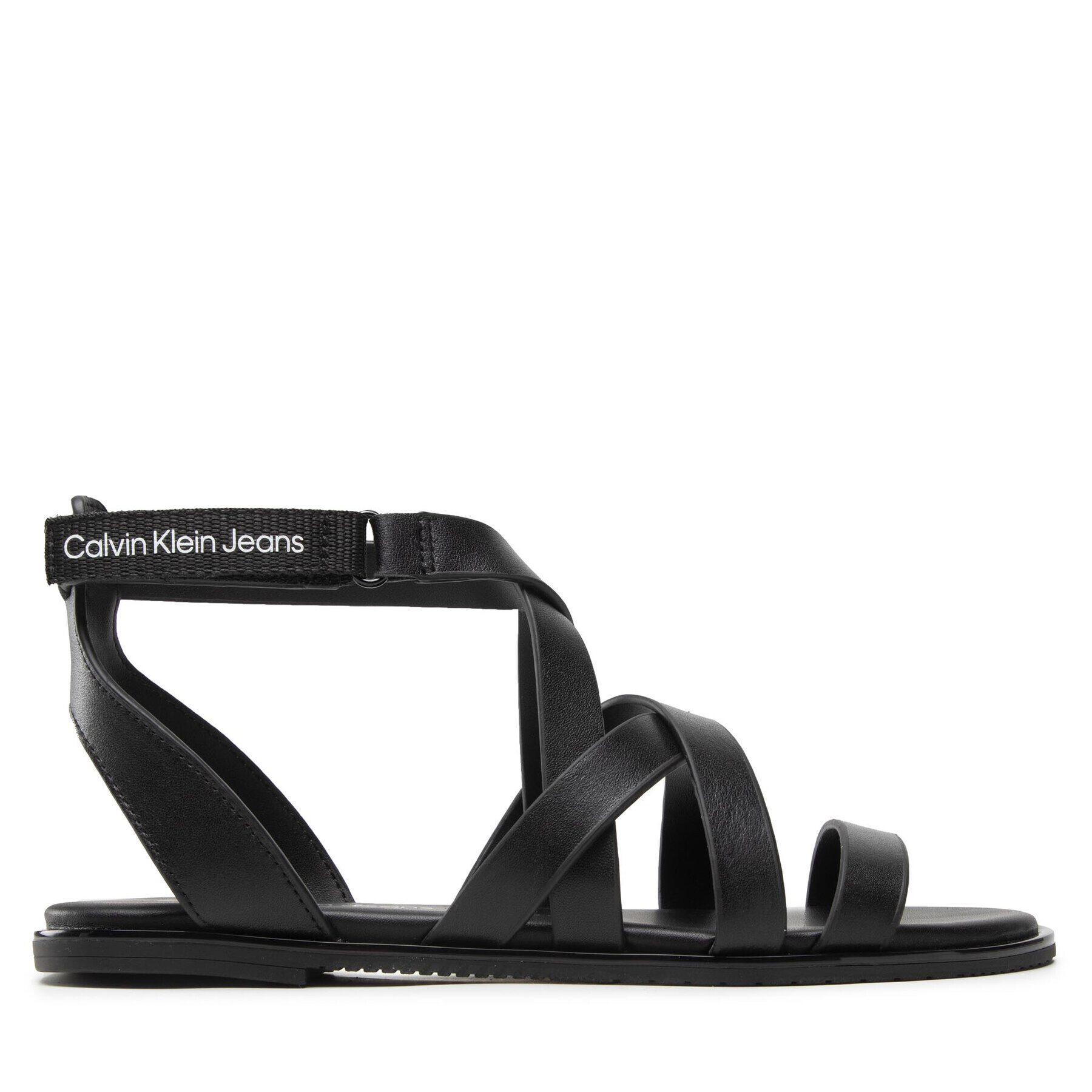 Calvin Klein Jeans Sandale Flat Sandal Strappy Lth YW0YW00547 Negru - Pled.ro