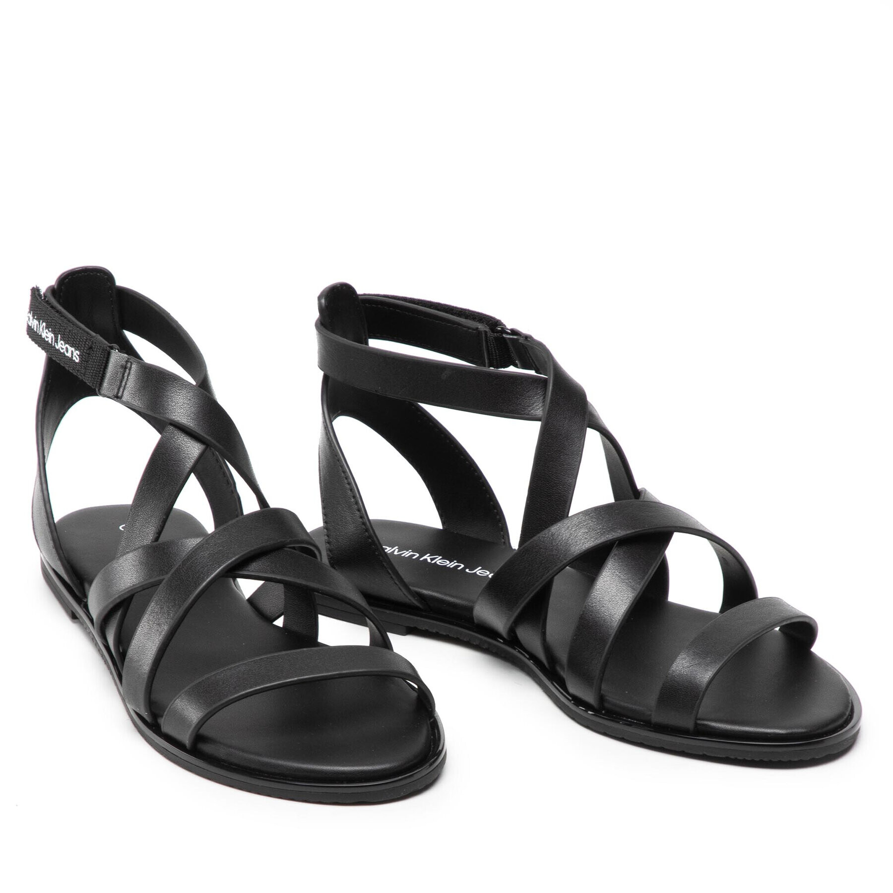 Calvin Klein Jeans Sandale Flat Sandal Strappy Lth YW0YW00547 Negru - Pled.ro