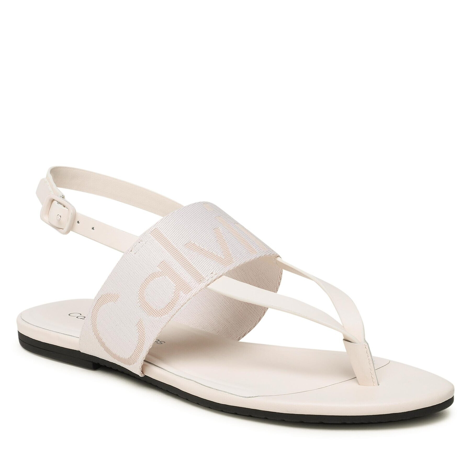 Calvin Klein Jeans Sandale Flat Sandal Toepost Webbing YW0YW00956 Alb - Pled.ro