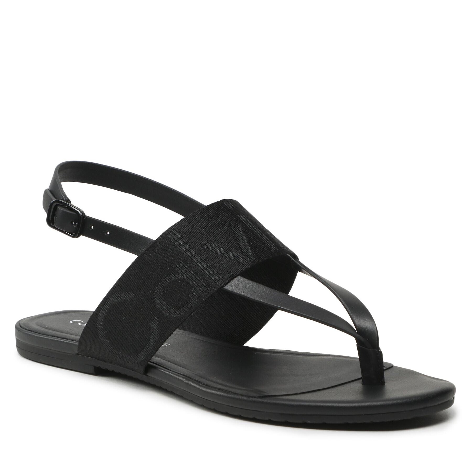 Calvin Klein Jeans Sandale Flat Sandal Toepost Webbing YW0YW00956 Negru - Pled.ro