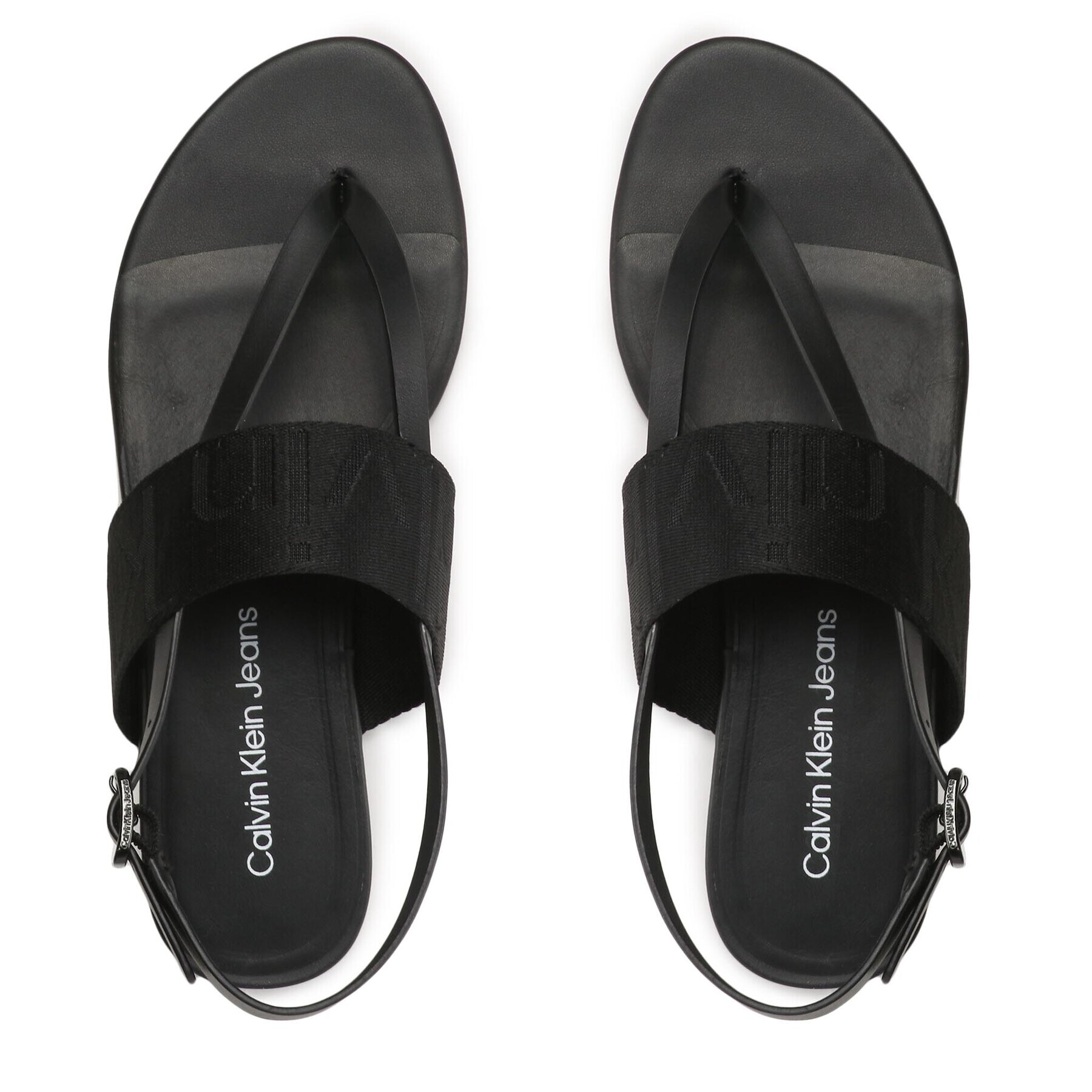 Calvin Klein Jeans Sandale Flat Sandal Toepost Webbing YW0YW00956 Negru - Pled.ro