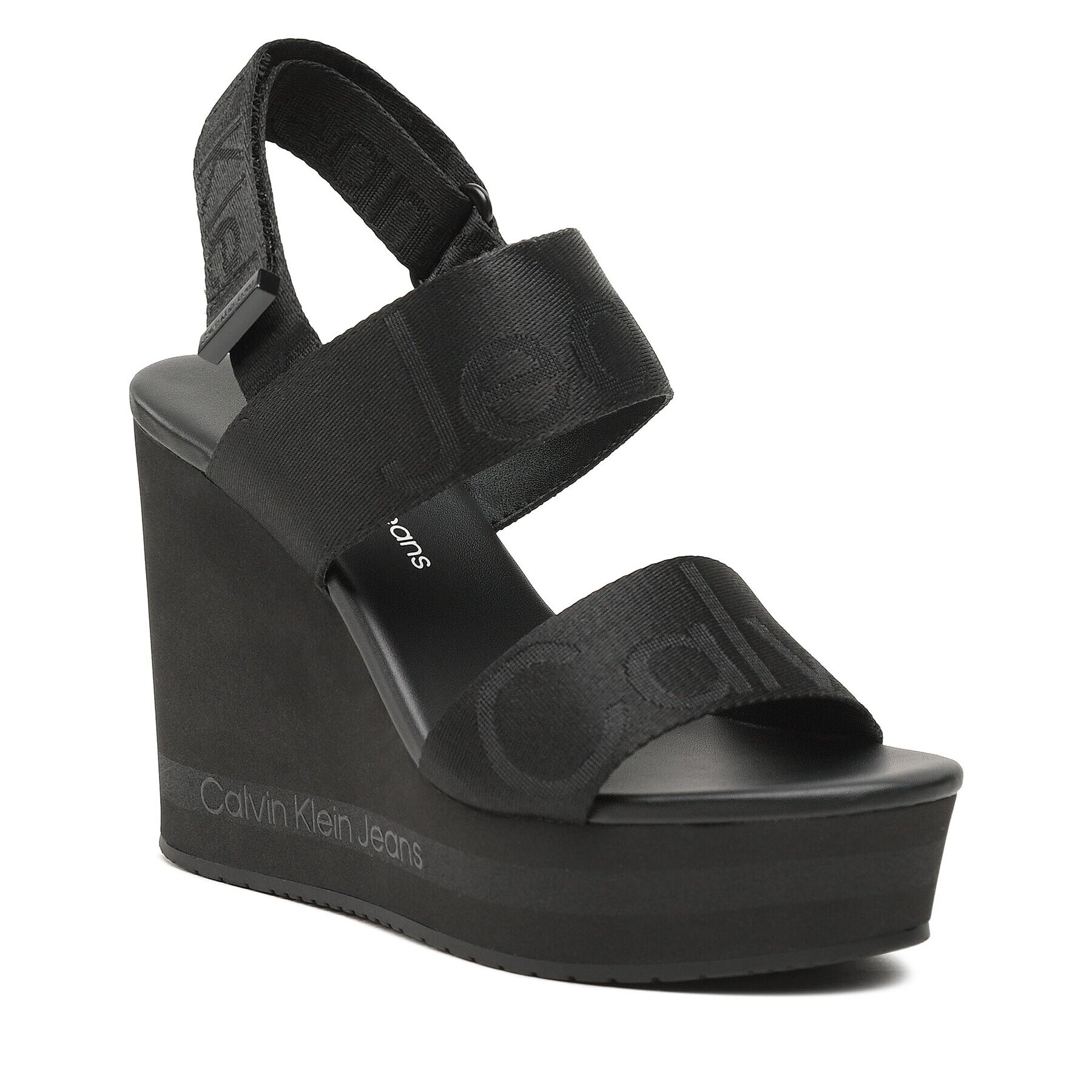 Calvin Klein Jeans Sandale Wedge Sandal Webbing YW0YW00959 Negru - Pled.ro