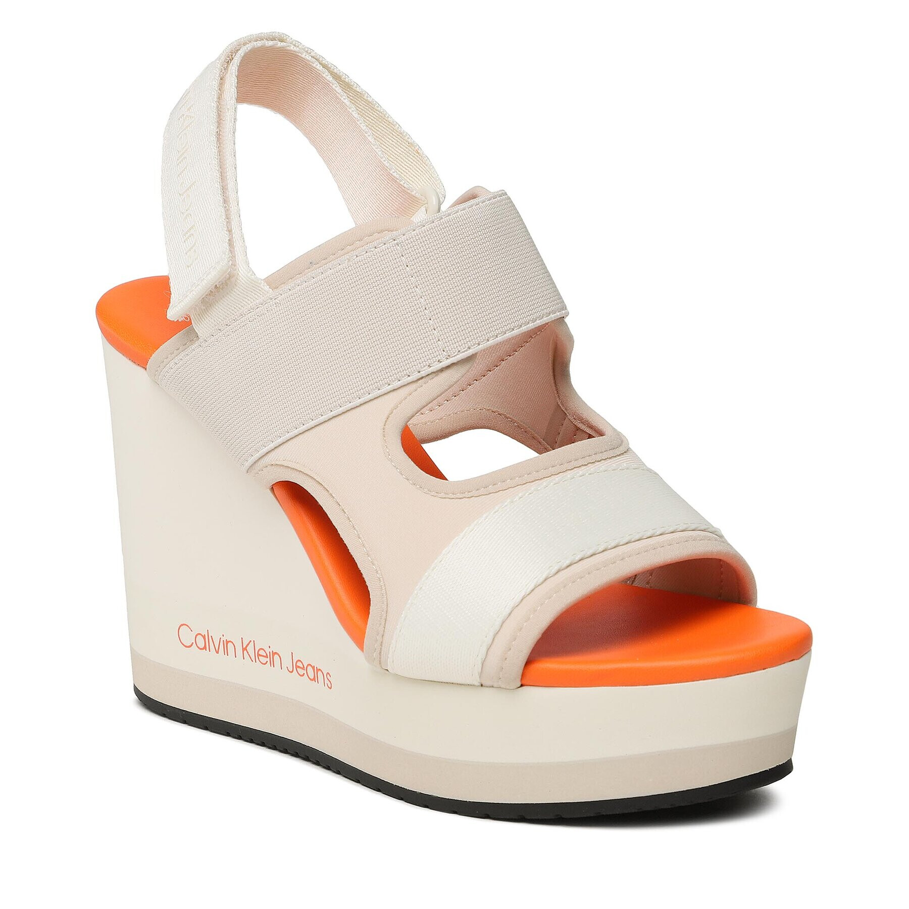 Calvin Klein Jeans Sandale Wedge Sandal Webbing YW0YW01073 Écru - Pled.ro