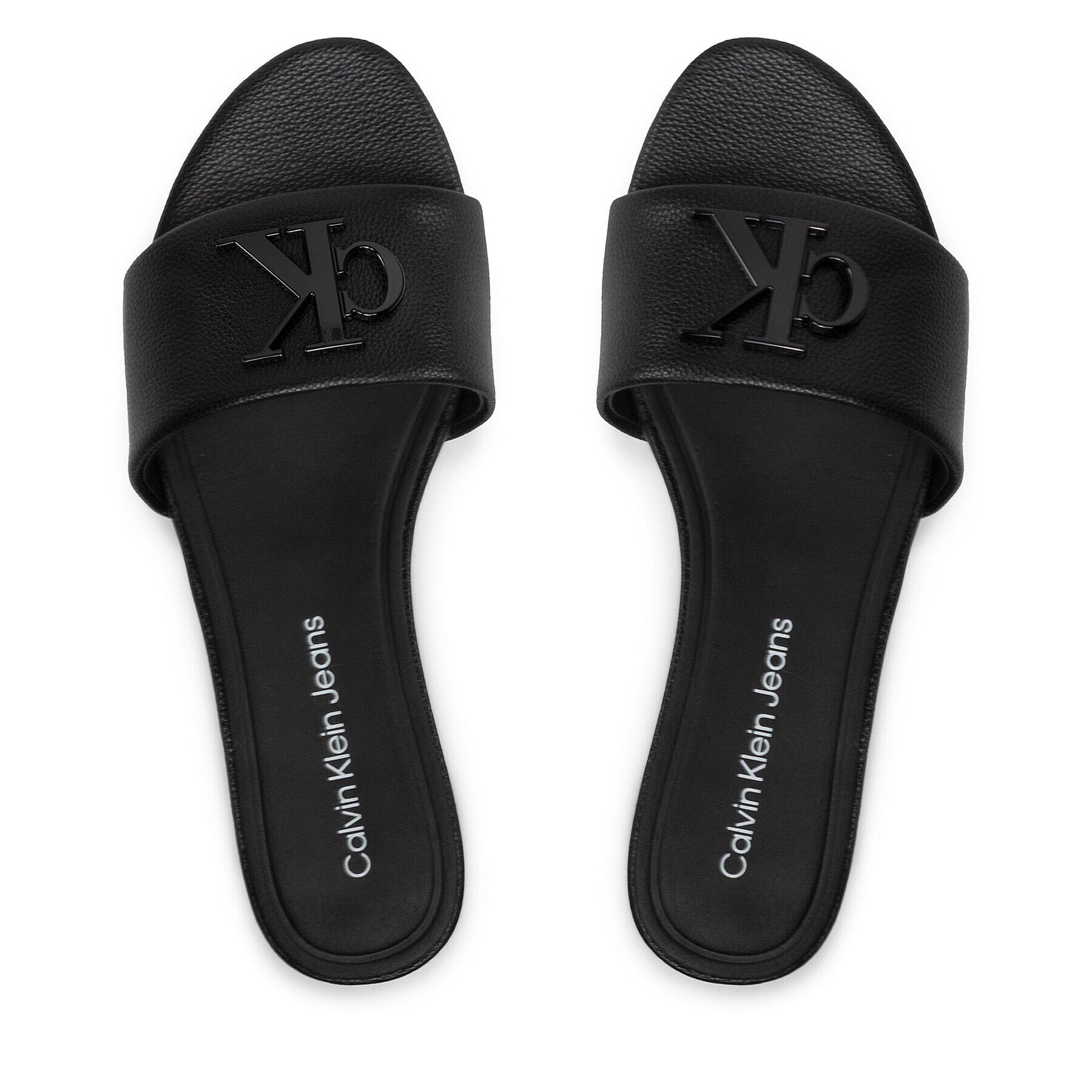 Calvin Klein Jeans Șlapi Flat Sandal Hw Lth YW0YW00543 Negru - Pled.ro