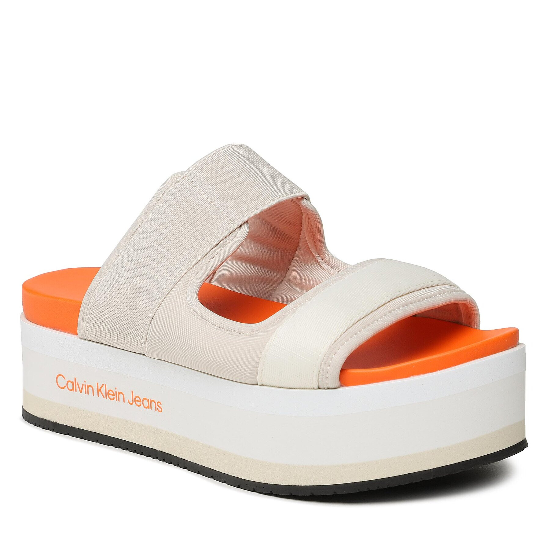 Calvin Klein Jeans Șlapi Flatform Sandal Webb YW0YW01074 Écru - Pled.ro