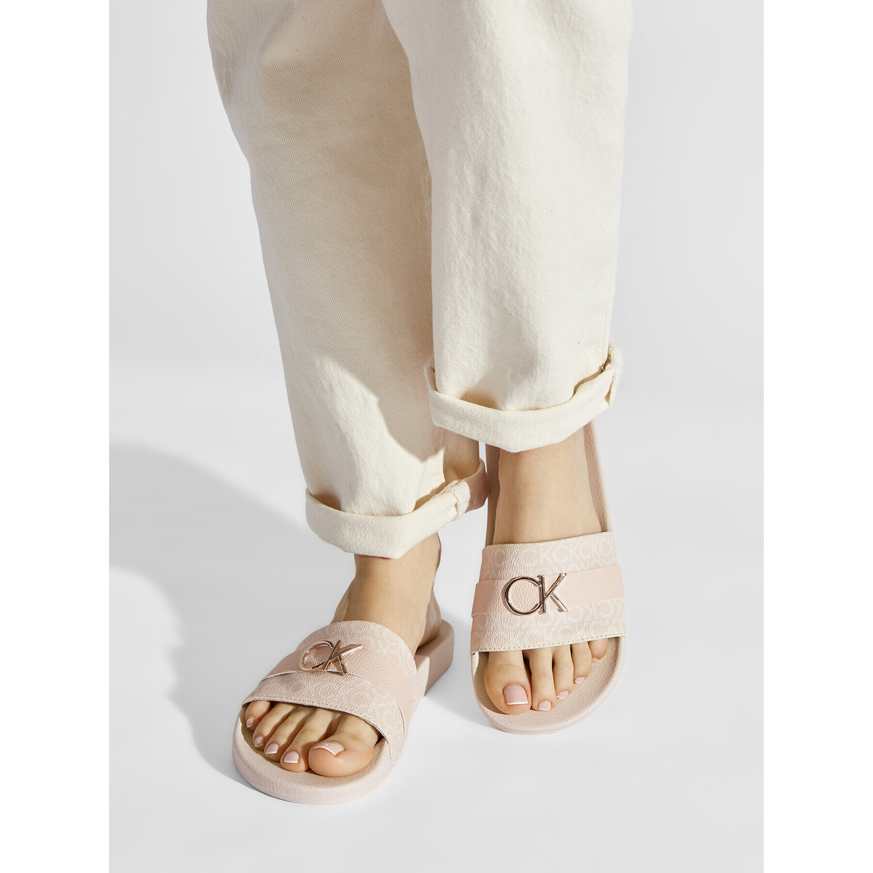 Calvin Klein Jeans Șlapi Pool Slide W/Hdw Mono HW0HW00857 Roz - Pled.ro