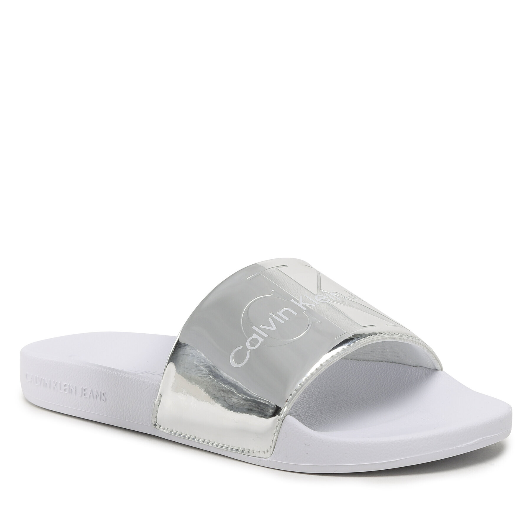 Calvin Klein Jeans Șlapi Slide Metallic Monologo YW0YW00638 Argintiu - Pled.ro