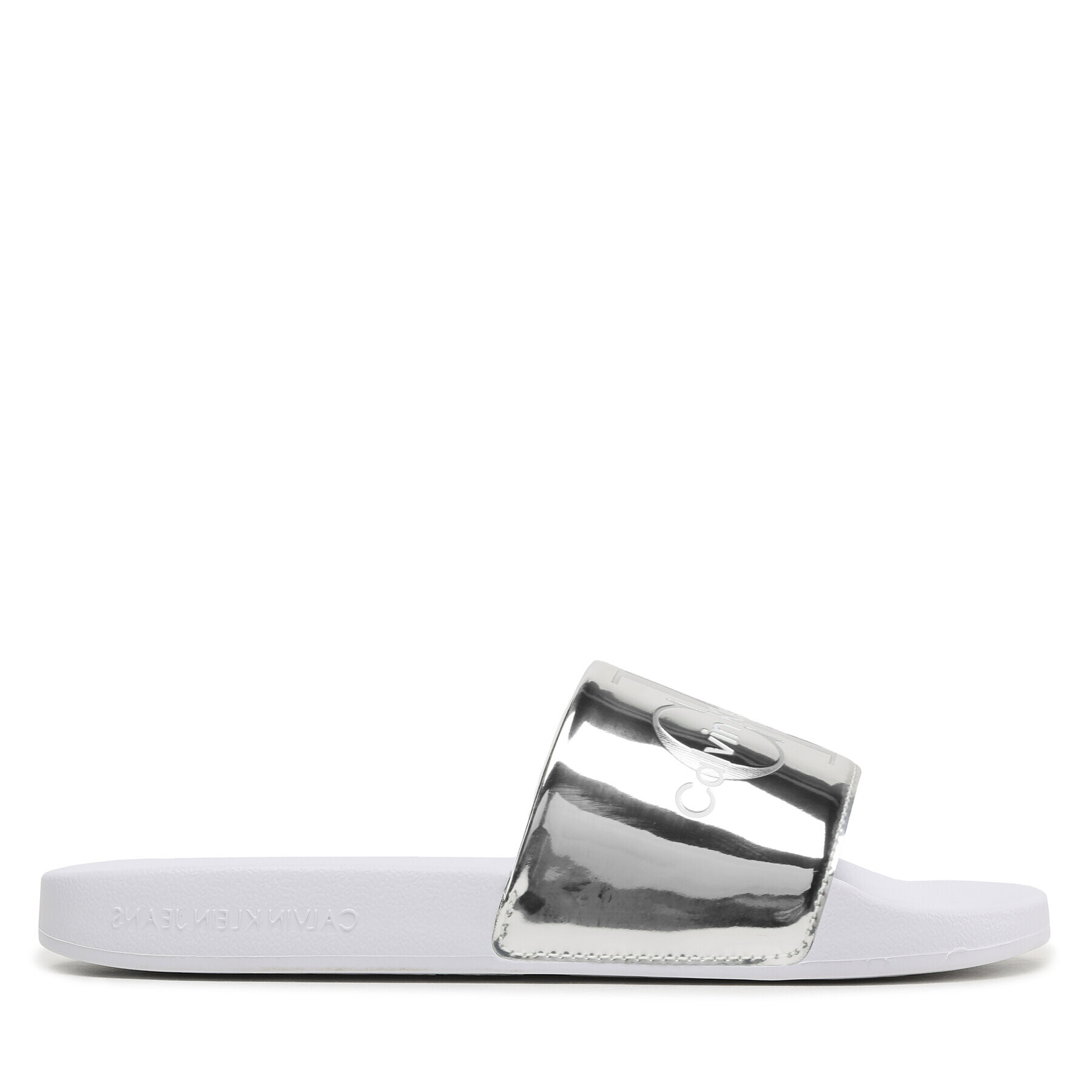 Calvin Klein Jeans Șlapi Slide Metallic Monologo YW0YW00638 Argintiu - Pled.ro