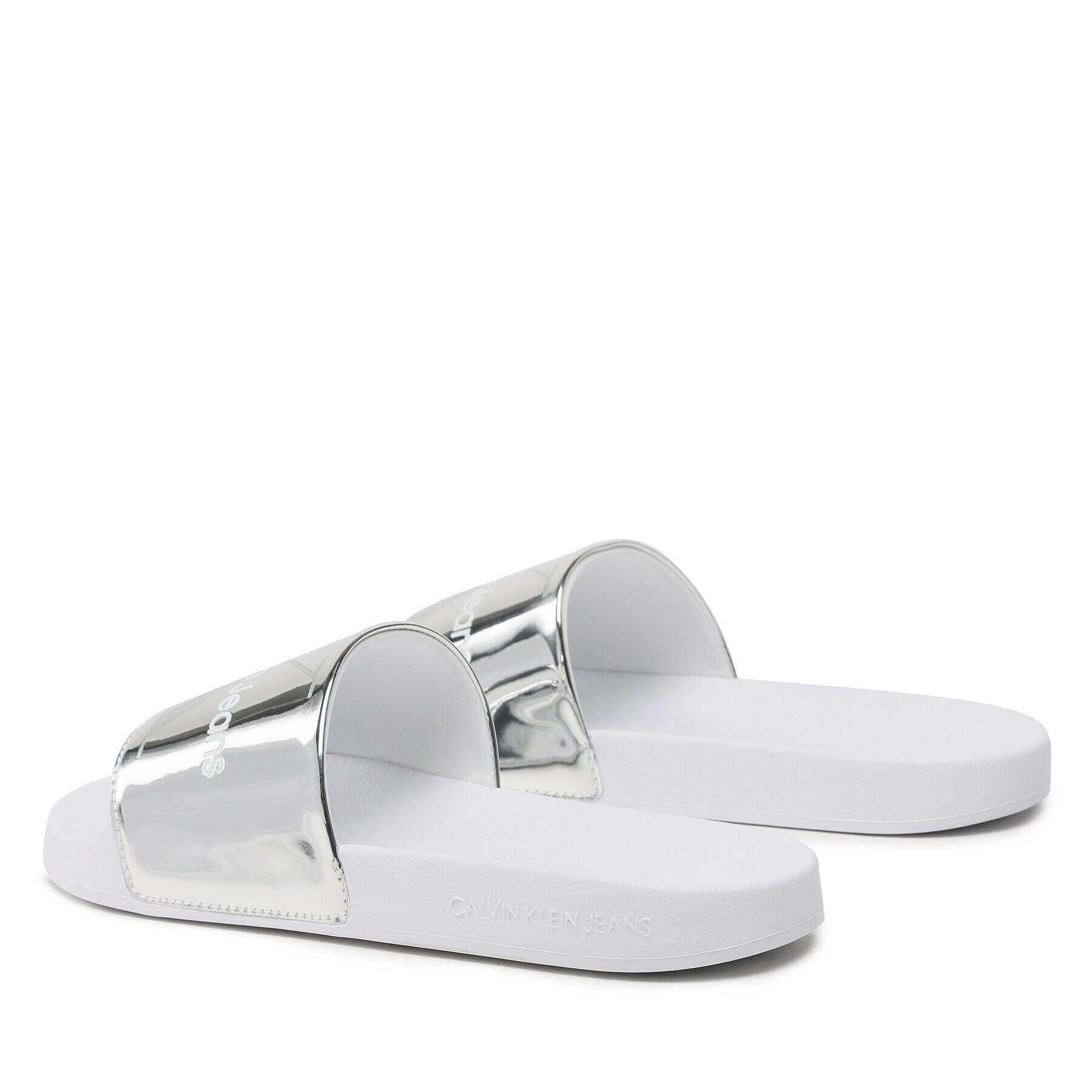 Calvin Klein Jeans Șlapi Slide Metallic Monologo YW0YW00638 Argintiu - Pled.ro