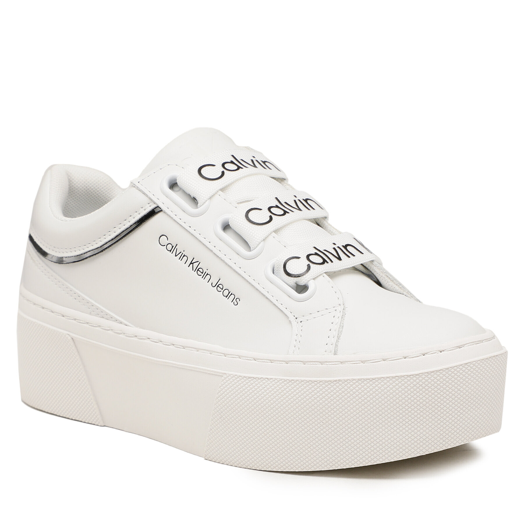 Calvin Klein Jeans Sneakers Flatform+ Low Branded Laces YW0YW00868 Alb - Pled.ro