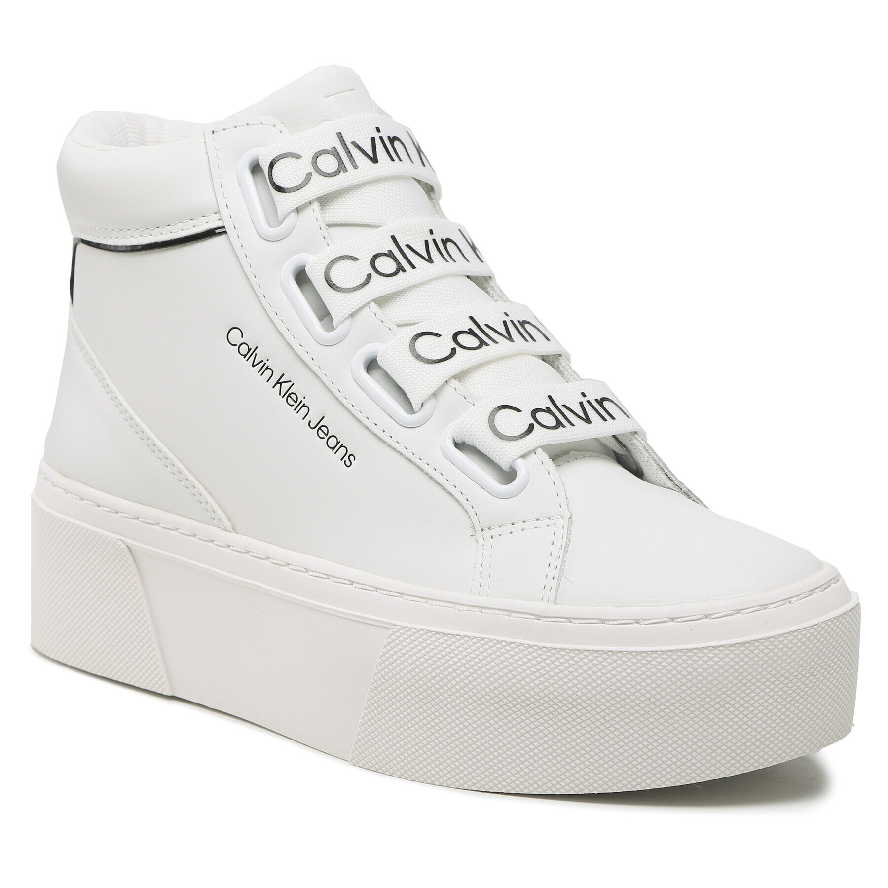 Calvin Klein Jeans Sneakers Flatform Mid Branded Laces YW0YW00869 Alb - Pled.ro