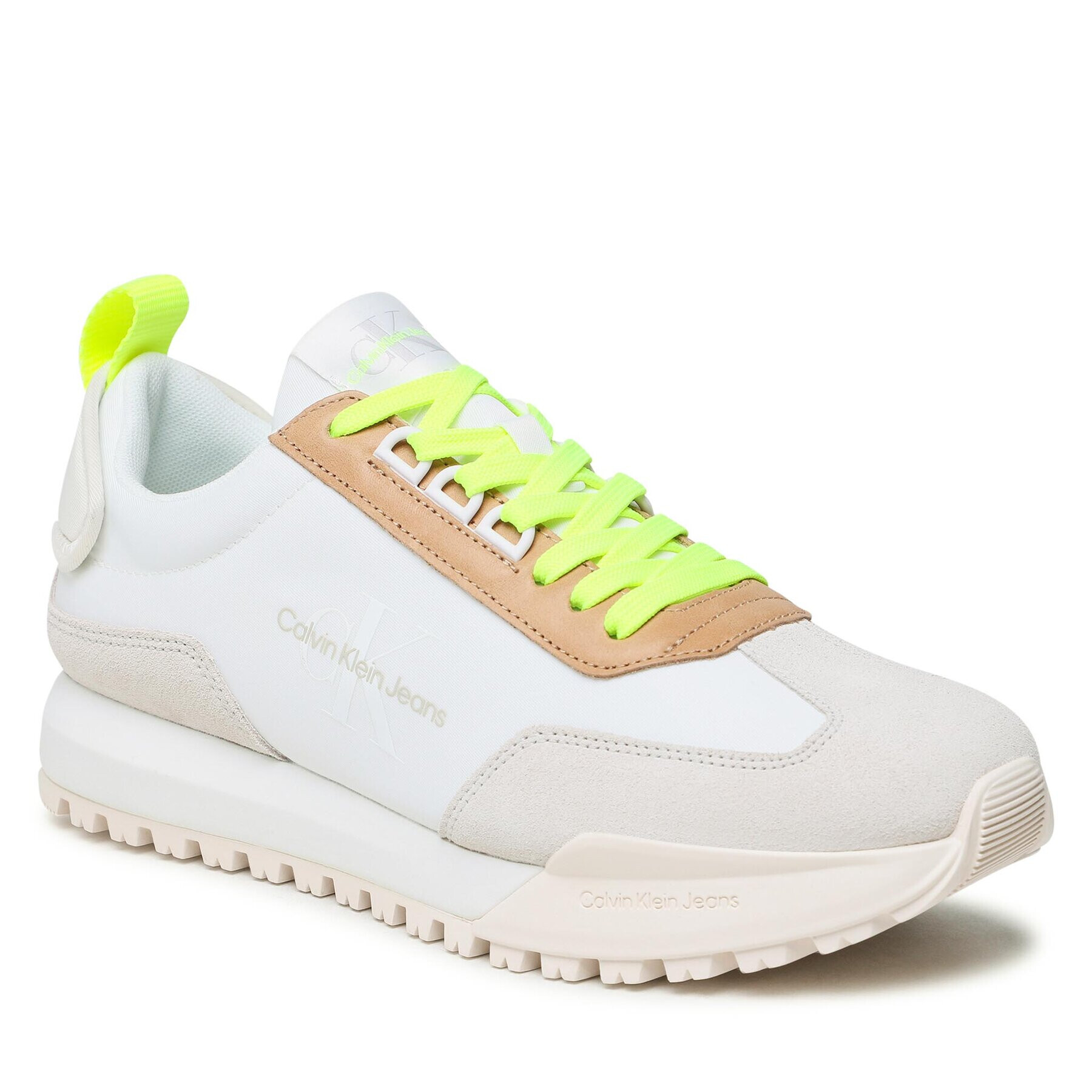 Calvin Klein Jeans Sneakers Toothy Runner Laceup Fluo Contr YM0YM00672 Alb - Pled.ro