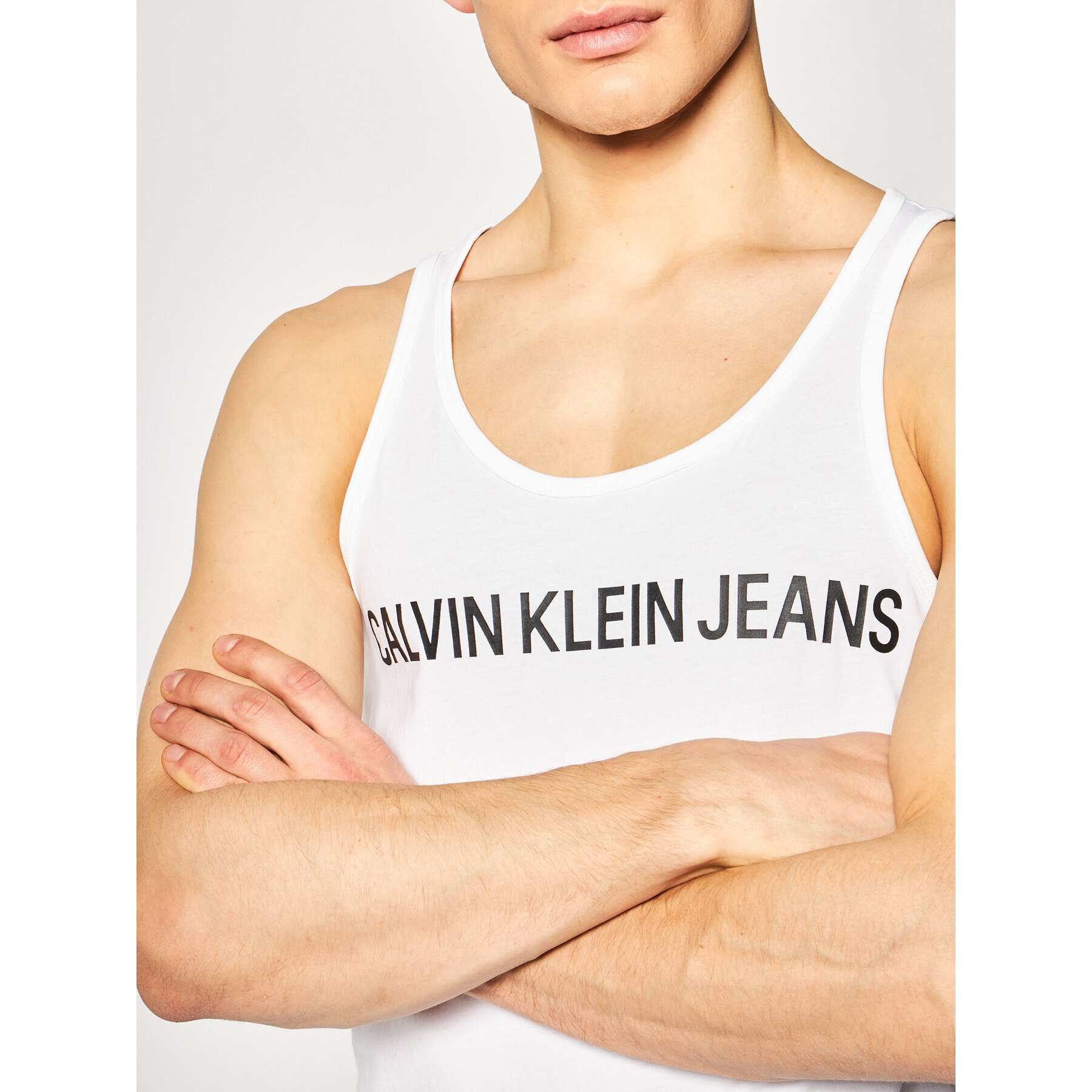 Calvin Klein Jeans Tank top Institutional J30J315249 Alb Regular Fit - Pled.ro