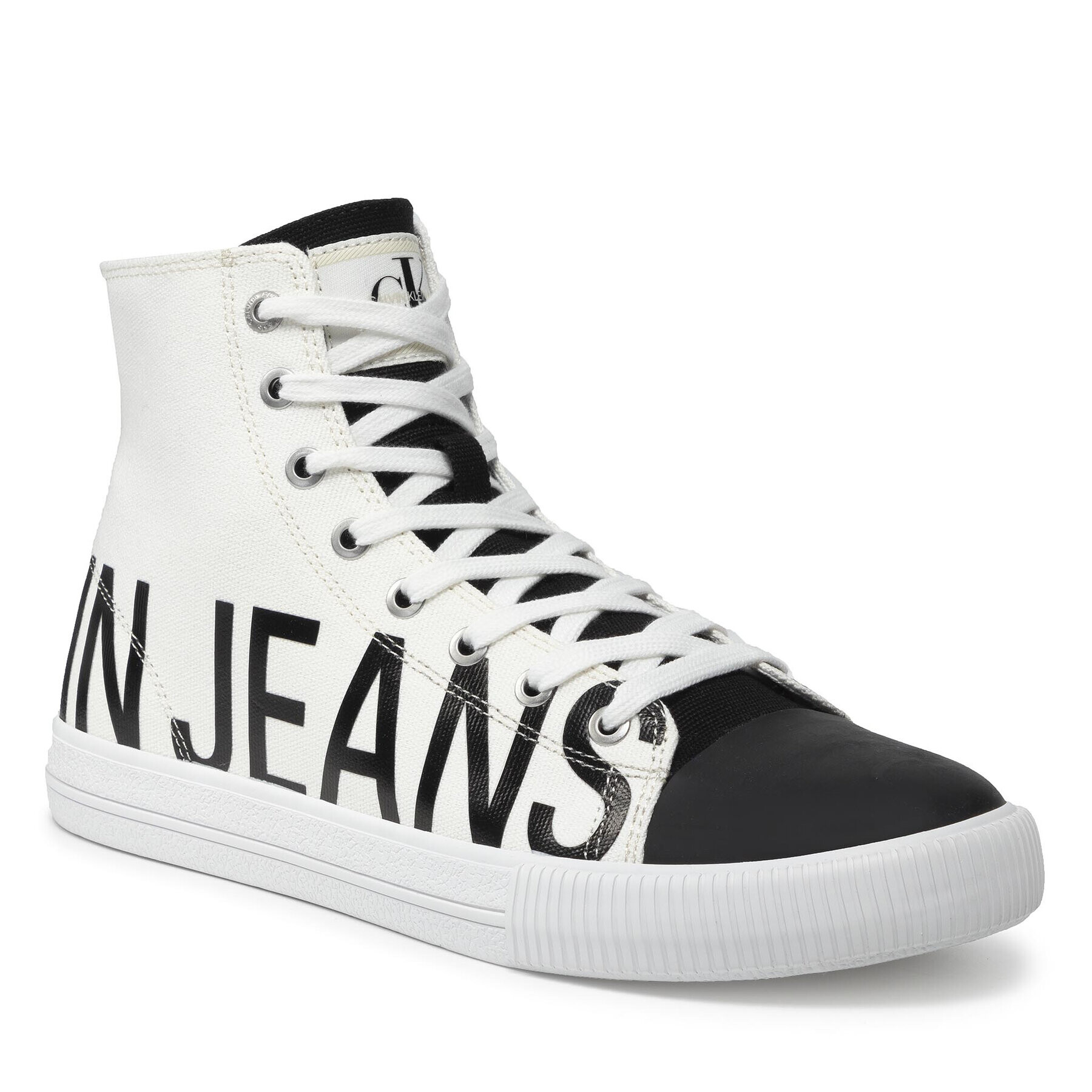 Calvin Klein Jeans Teniși Vulcanized Mid Sneaker Logo YM0YM00276 Alb - Pled.ro