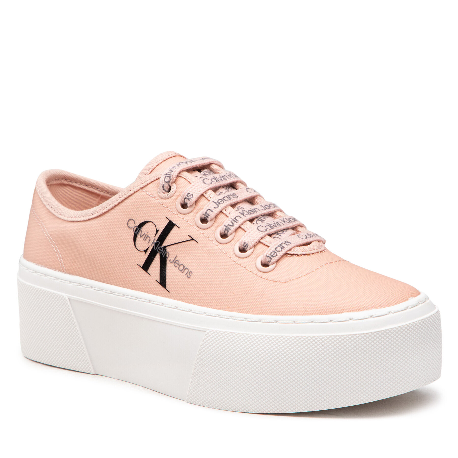 Calvin Klein Jeans Teniși Cupsole Flatform Laceup Low Txt YW0YW00766TKY Roz - Pled.ro