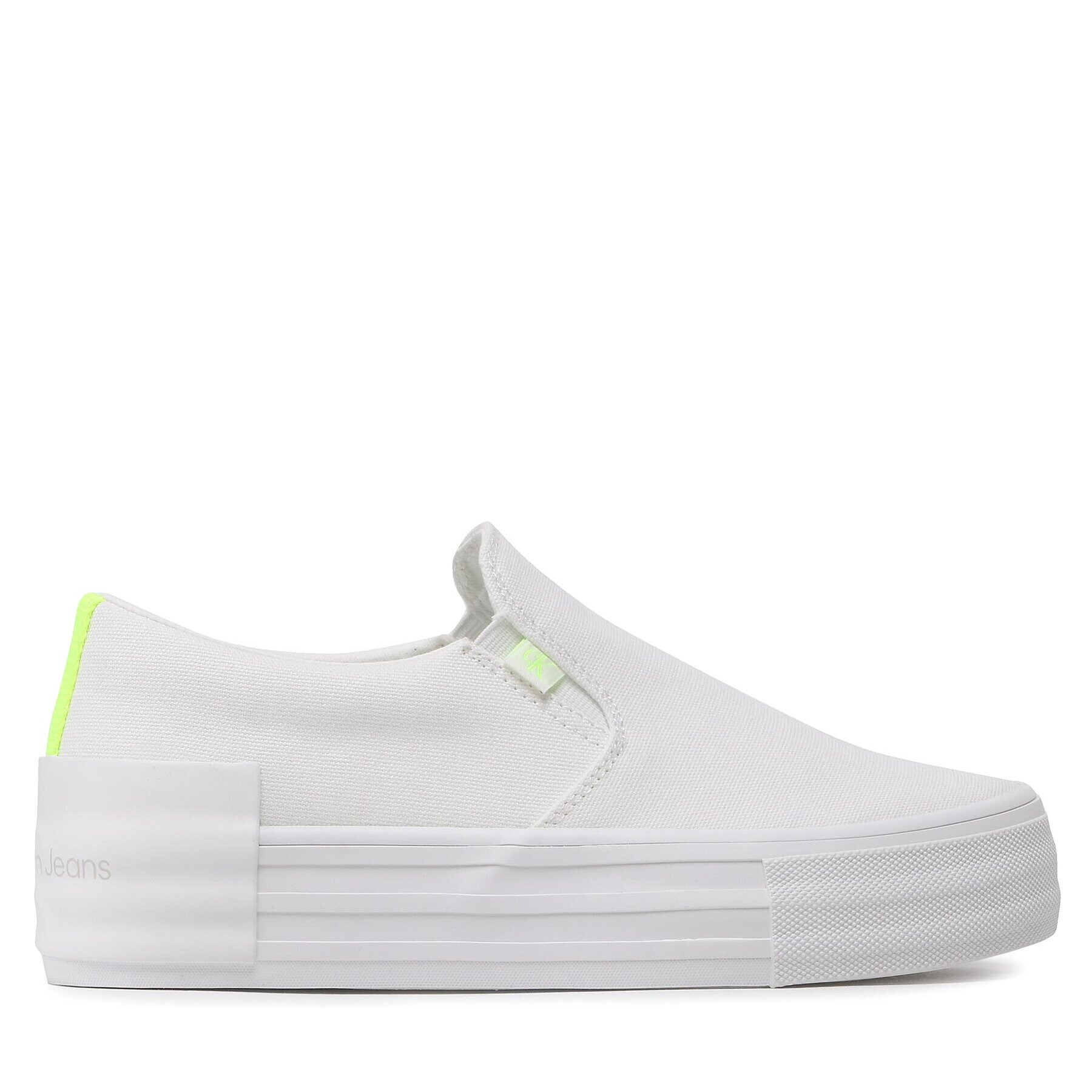 Calvin Klein Jeans Teniși Vulc Flatf Bold Slipon Fluo Cont YW0YW00905 Alb - Pled.ro