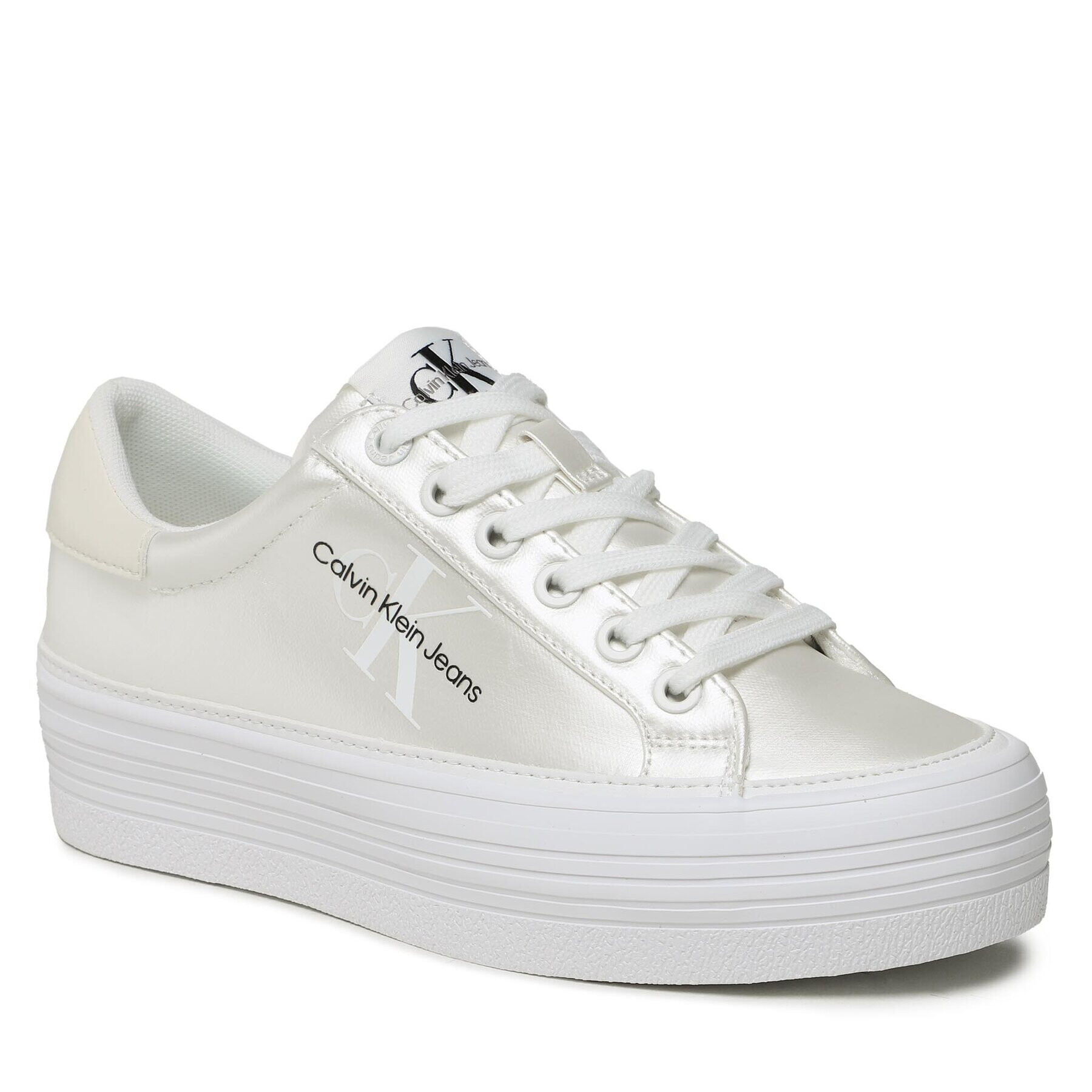 Calvin Klein Jeans Teniși Vulc Flatform Laceup Ny Pearl Wn YW0YW01037 Alb - Pled.ro