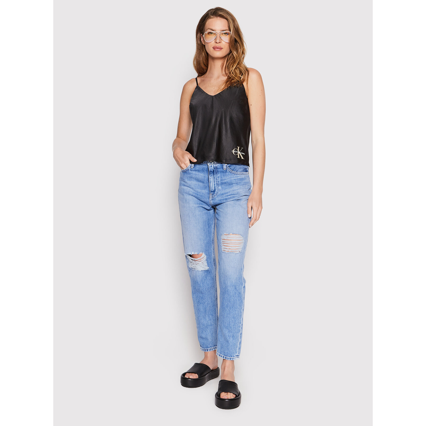 Calvin Klein Jeans Top J20J218184 Negru Regular Fit - Pled.ro