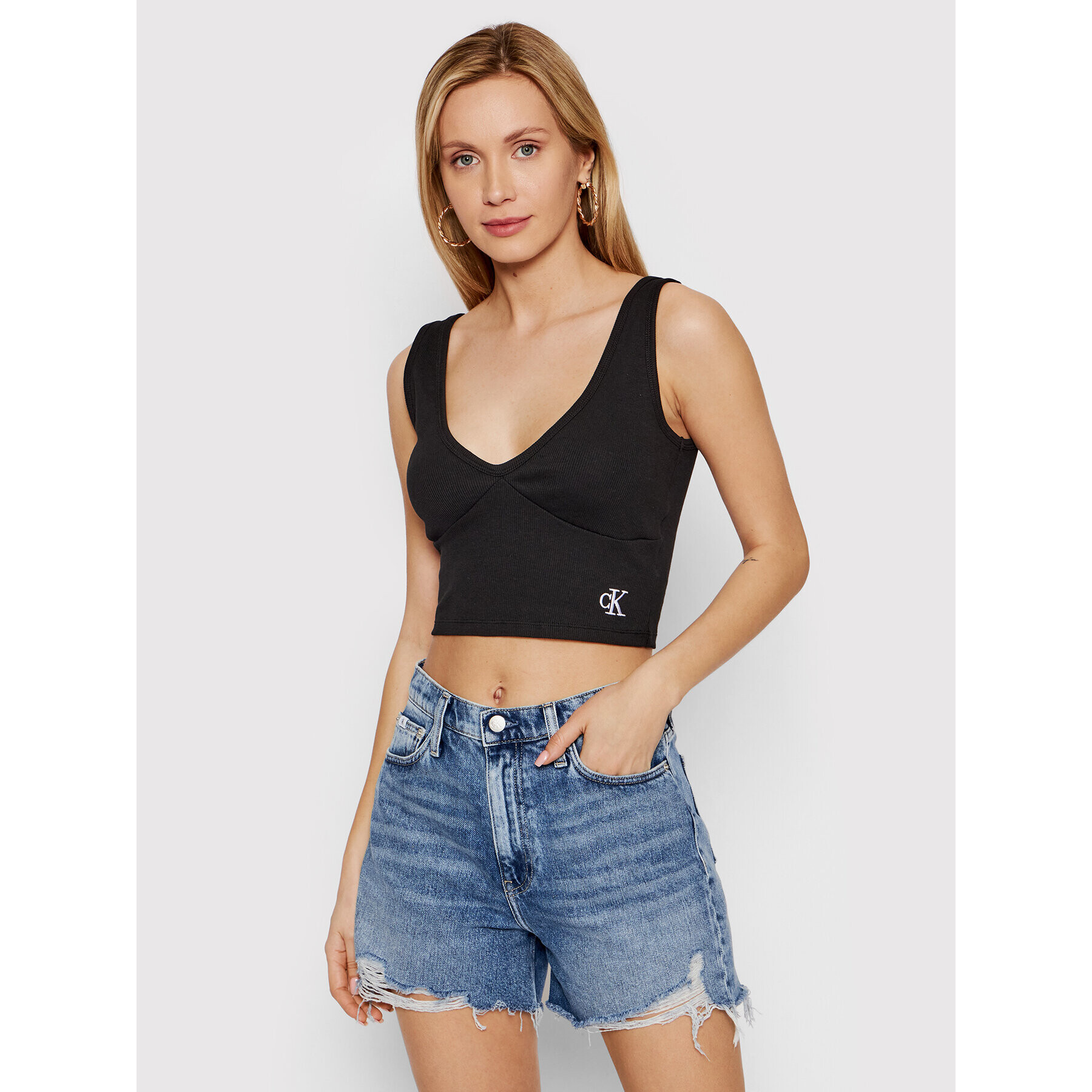 Calvin Klein Jeans Top J20J218334 Negru Slim Fit - Pled.ro