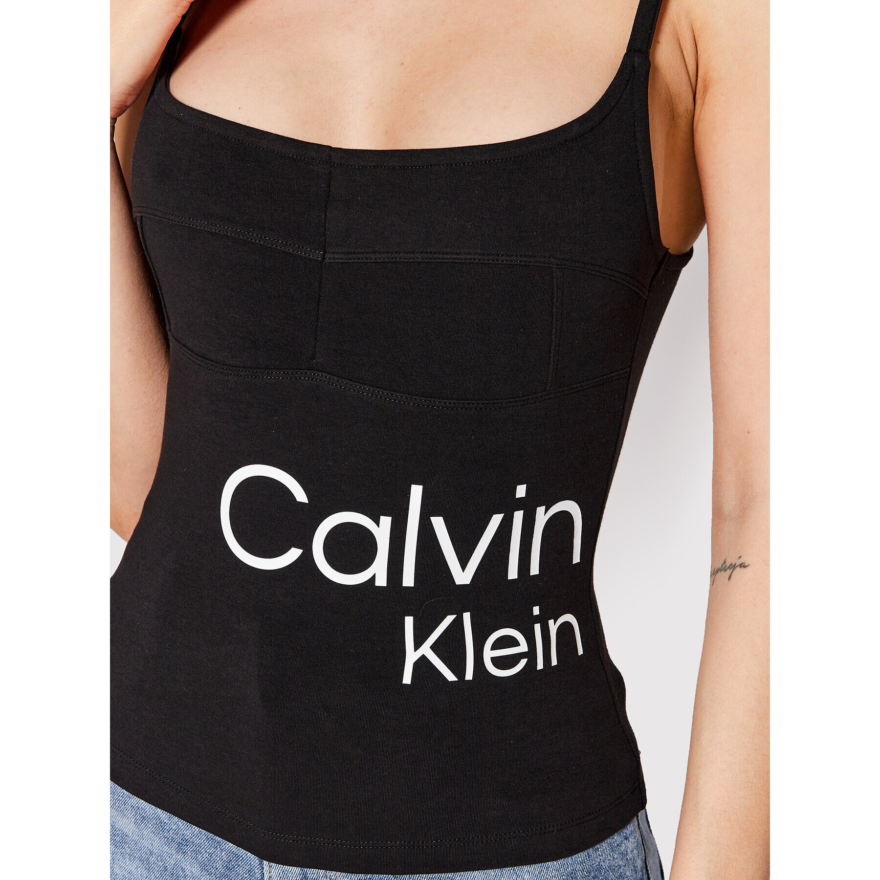 Calvin Klein Jeans Top J20J219131 Negru Slim Fit - Pled.ro