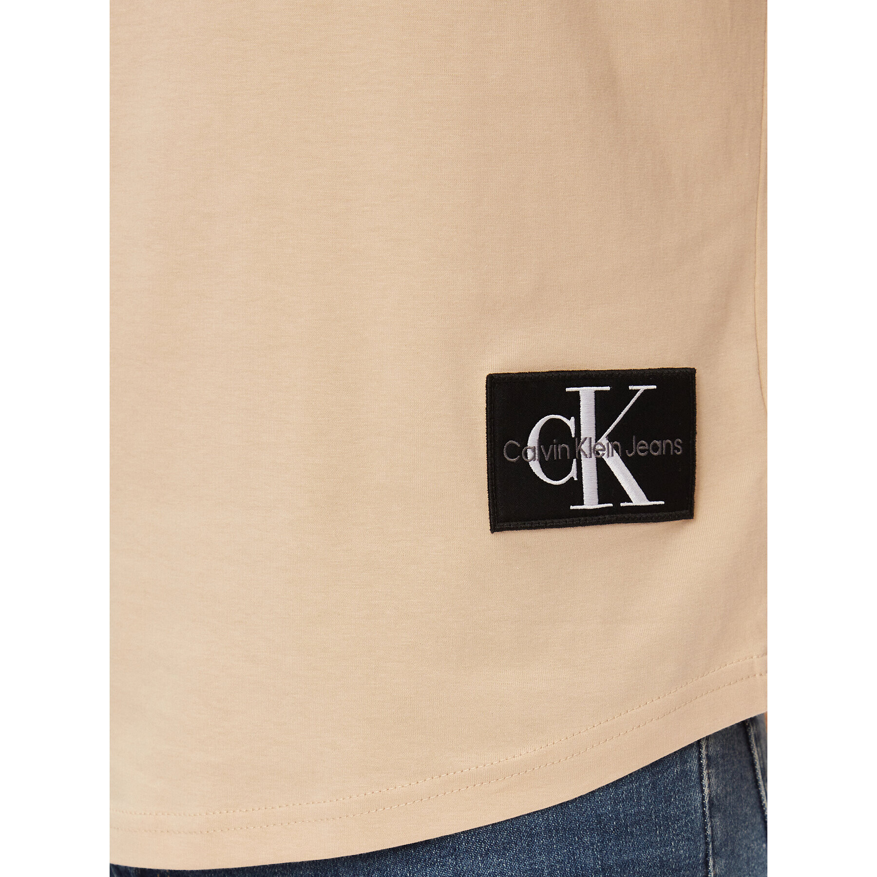 Calvin Klein Jeans Tricou Badge Turn Up Sleeve J30J323482 Bej Regular Fit - Pled.ro