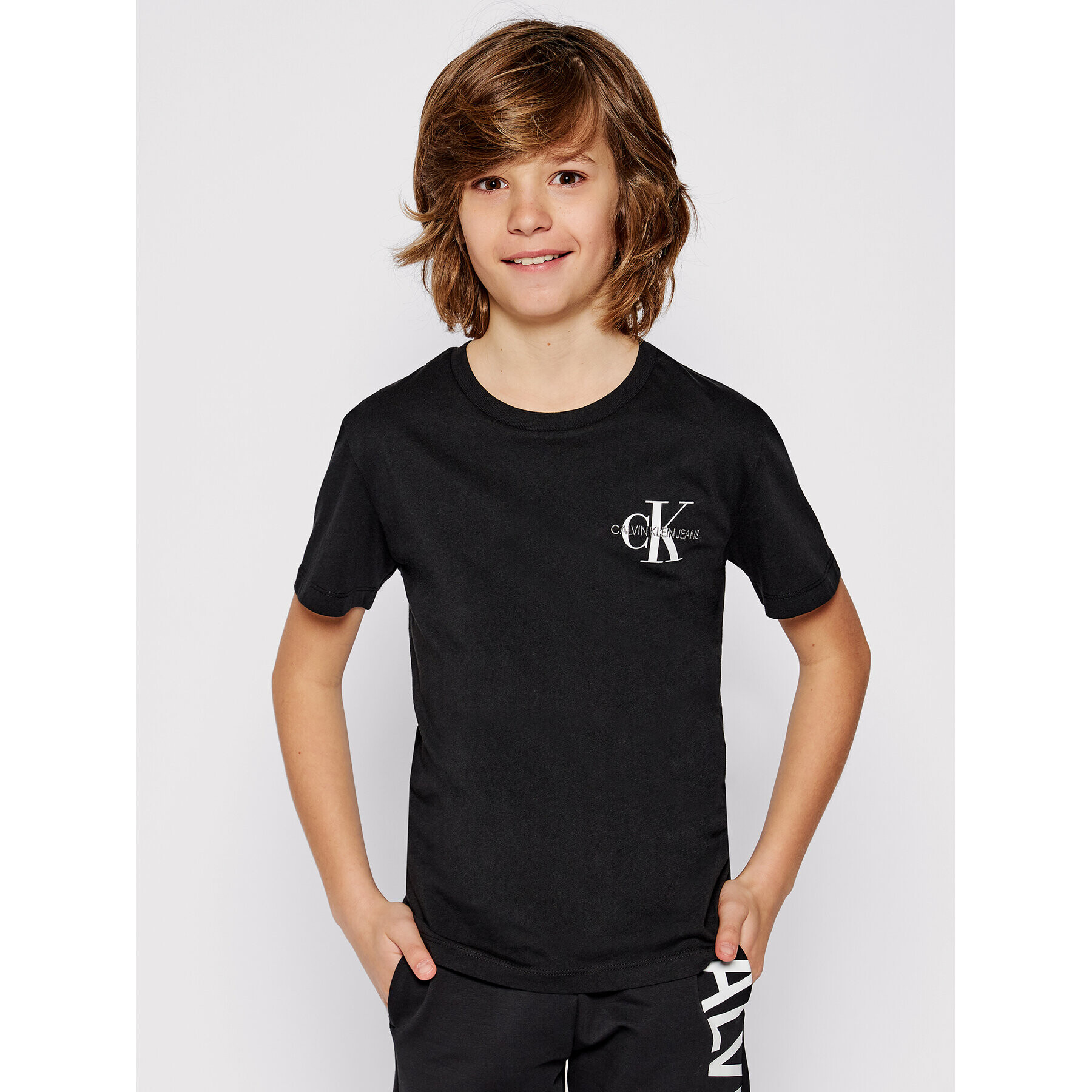 Calvin Klein Jeans Tricou Chest Monogram IB0IB00612 Negru Regular Fit - Pled.ro