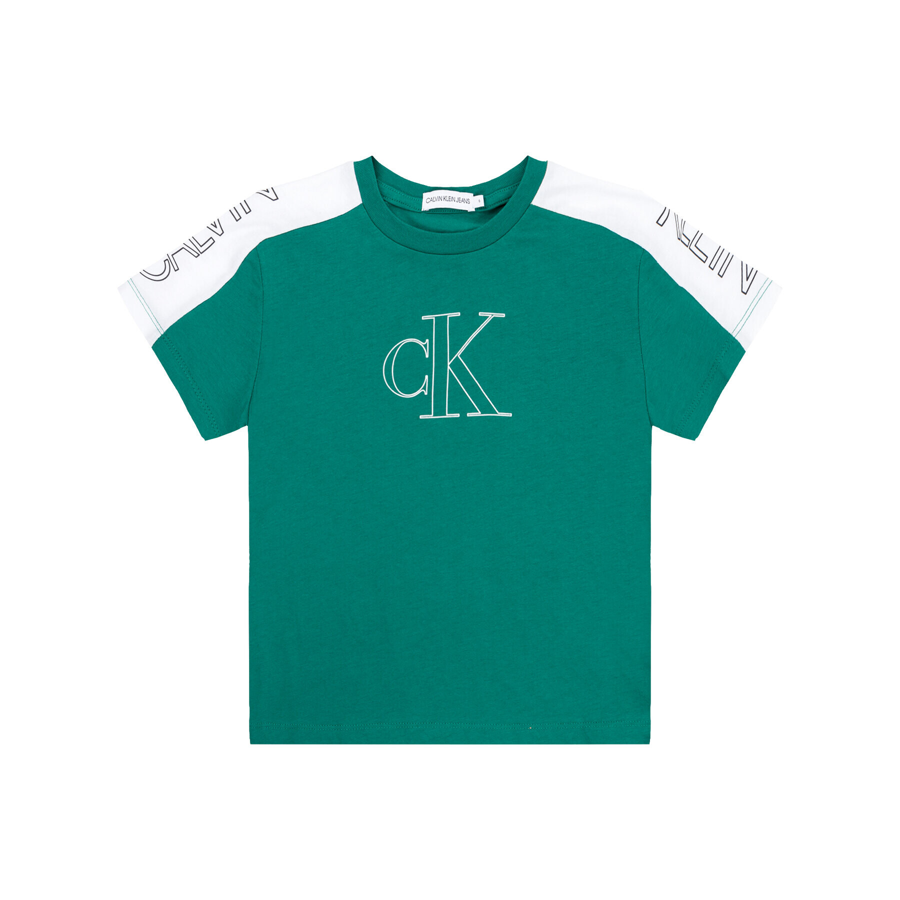 Calvin Klein Jeans Tricou Colour Block Logo IB0IB00402 Verde Regular Fit - Pled.ro