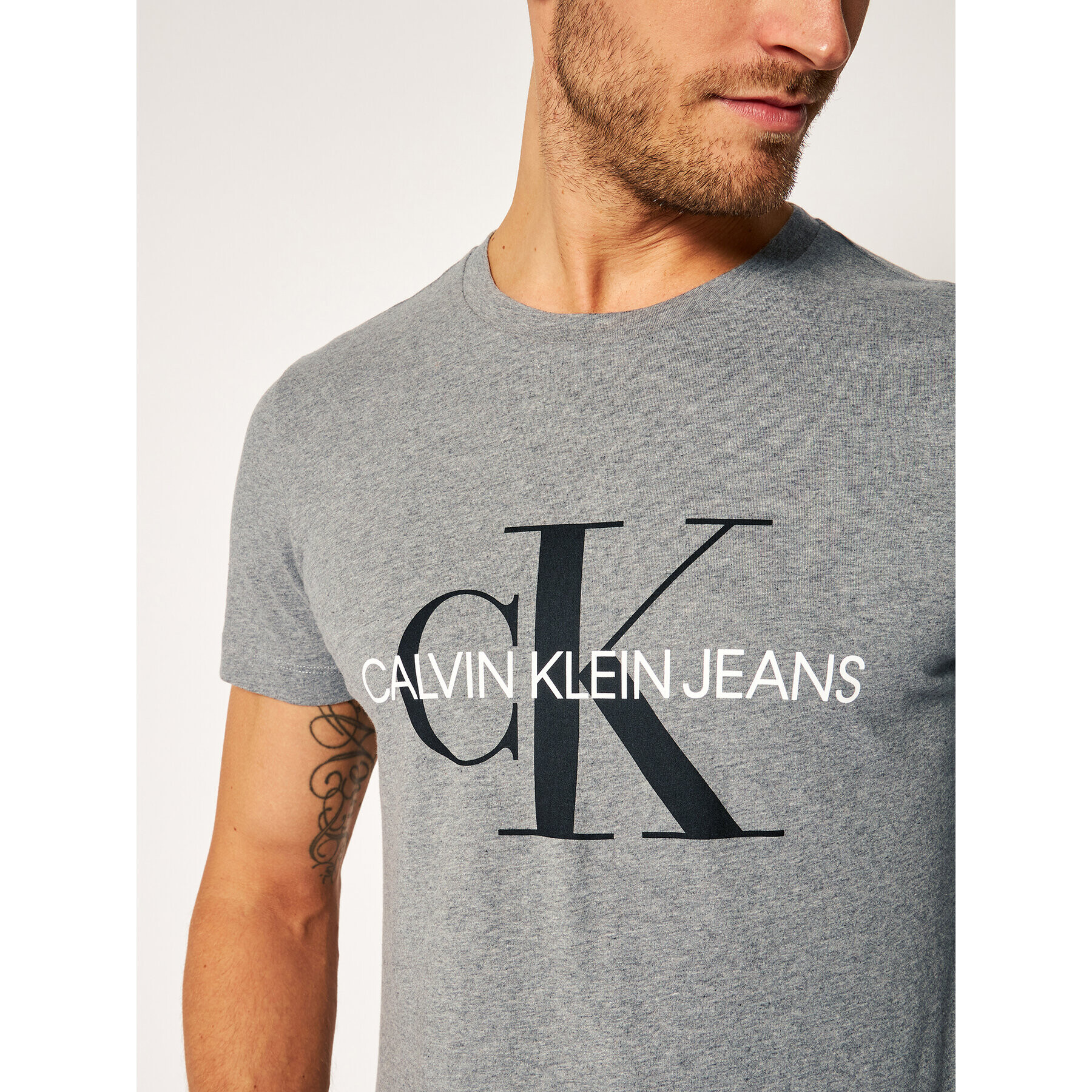 Calvin Klein Jeans Tricou Core Monogram Logo J30J314314 Gri Regular Fit - Pled.ro