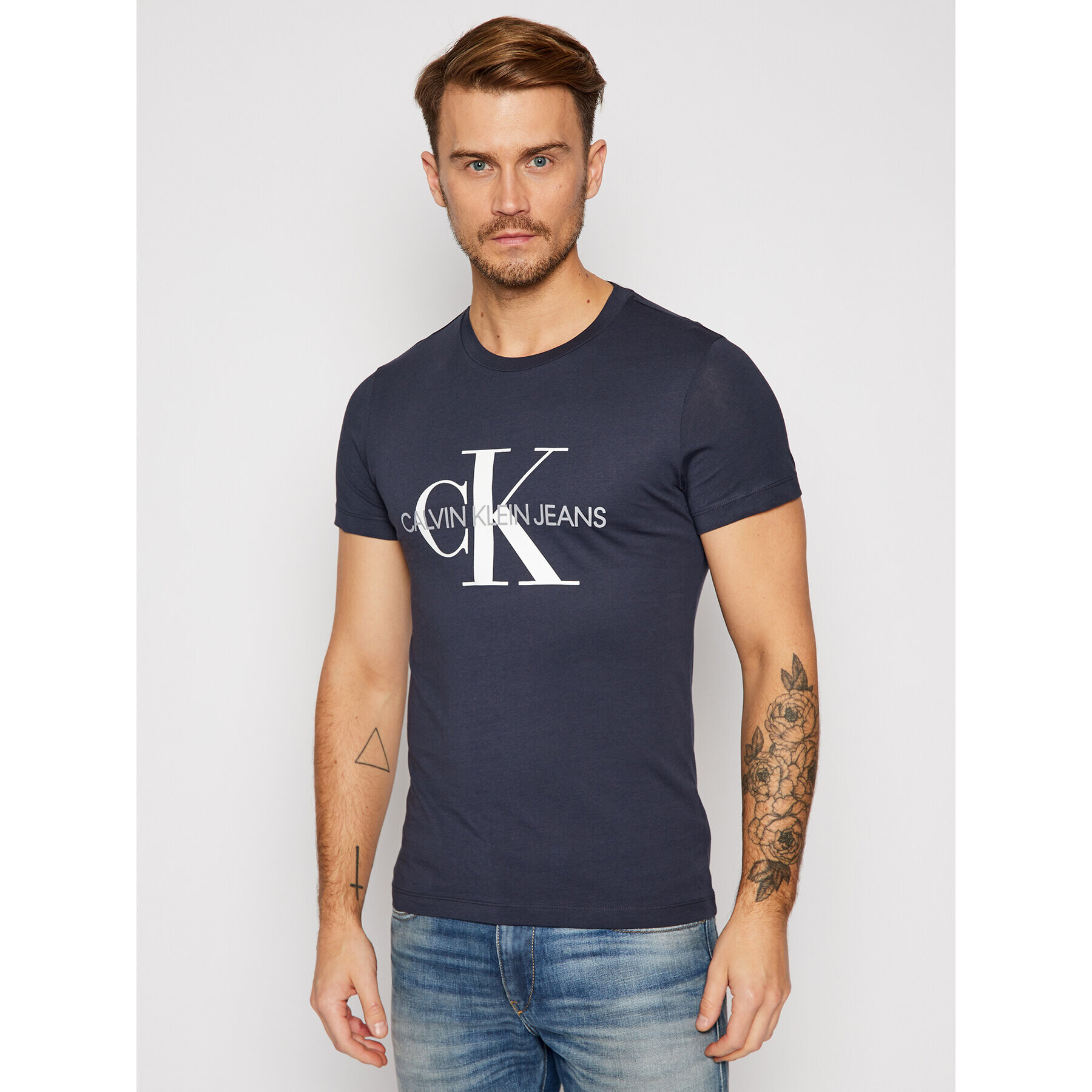 Calvin Klein Jeans Tricou Iconic Monogram J30J314314 Bleumarin Slim Fit - Pled.ro