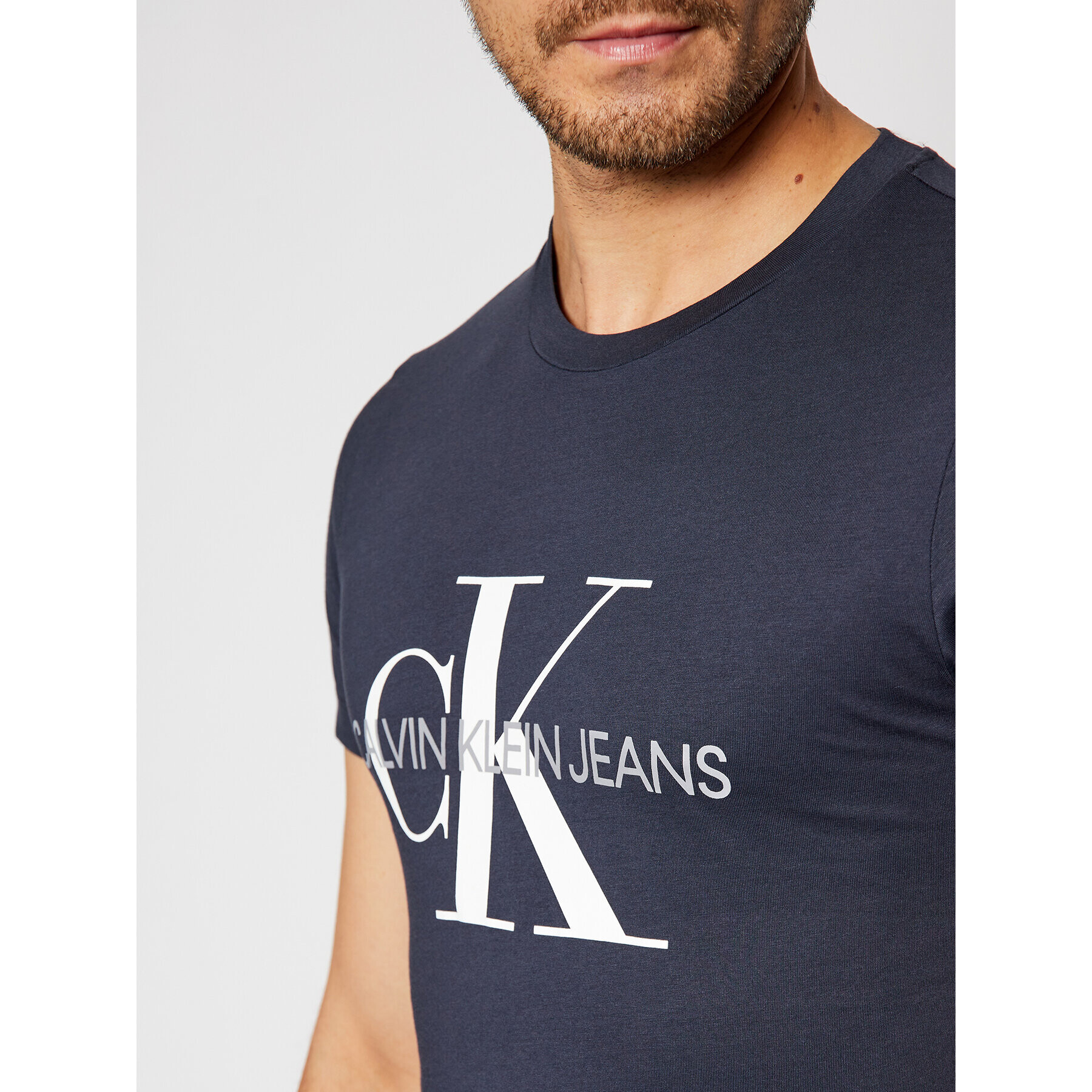 Calvin Klein Jeans Tricou Iconic Monogram J30J314314 Bleumarin Slim Fit - Pled.ro