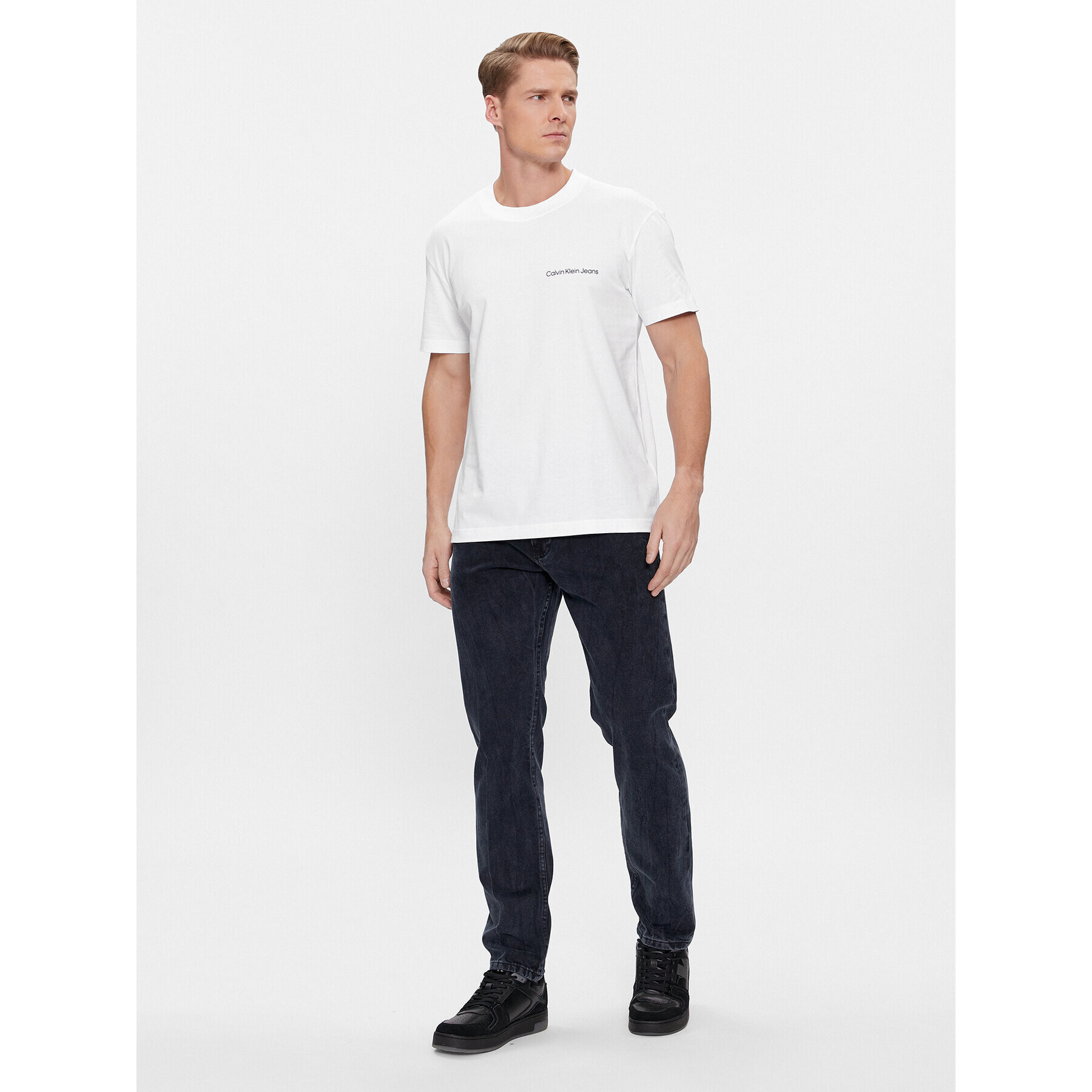 Calvin Klein Jeans Tricou Institutional J30J324671 Alb Regular Fit - Pled.ro