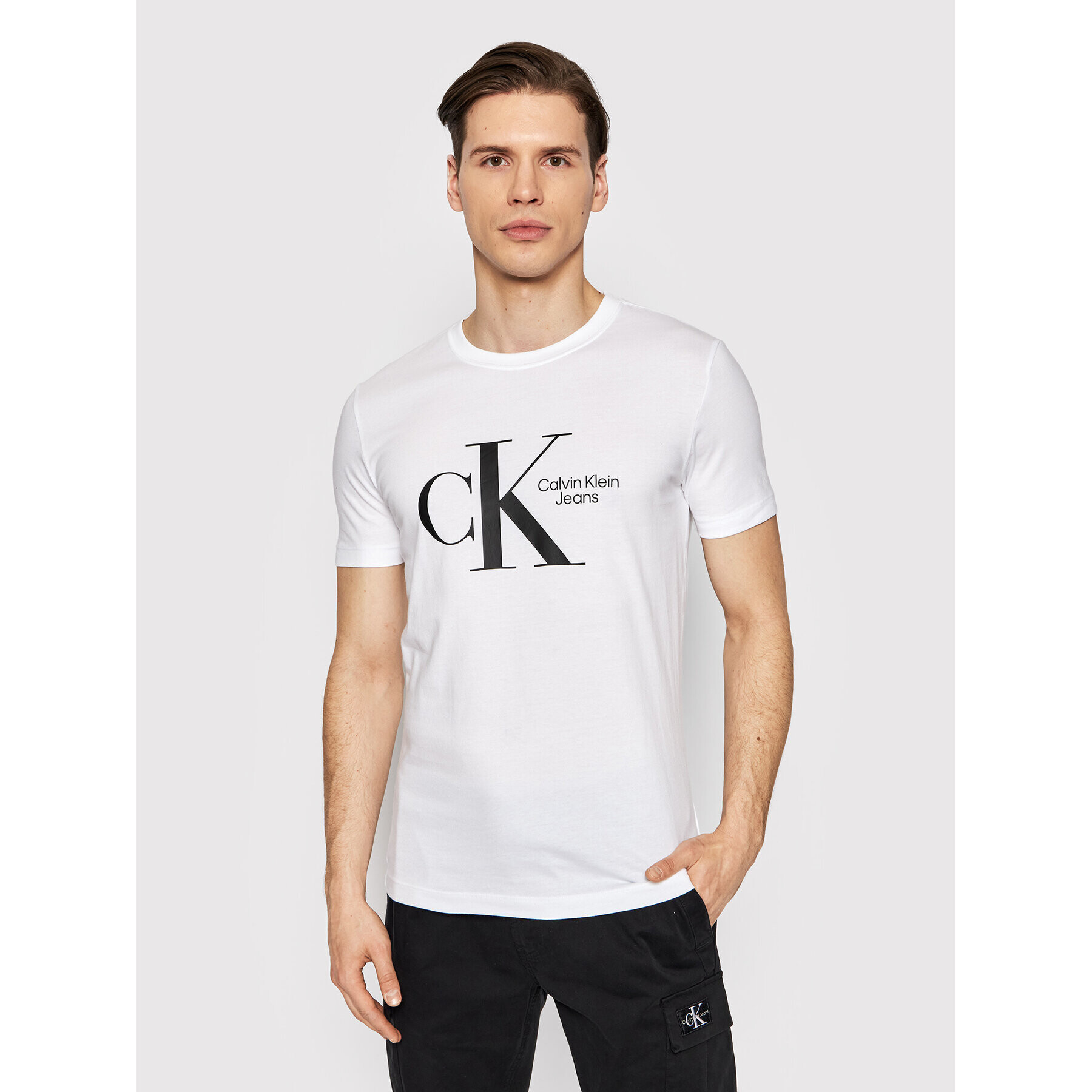 Calvin Klein Jeans Tricou J30J320189 Alb Slim Fit - Pled.ro