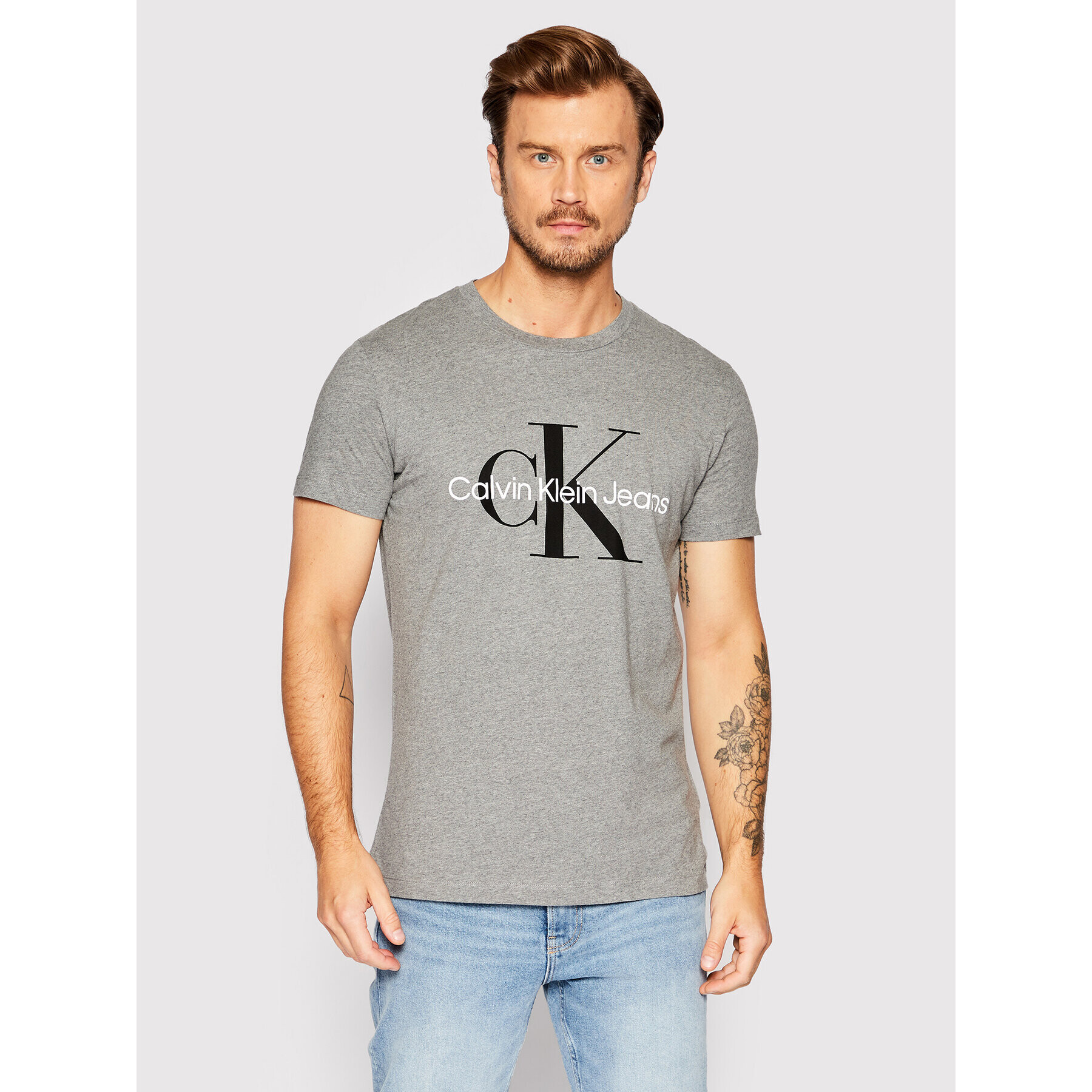 Calvin Klein Jeans Tricou J30J320935 Gri Slim Fit - Pled.ro