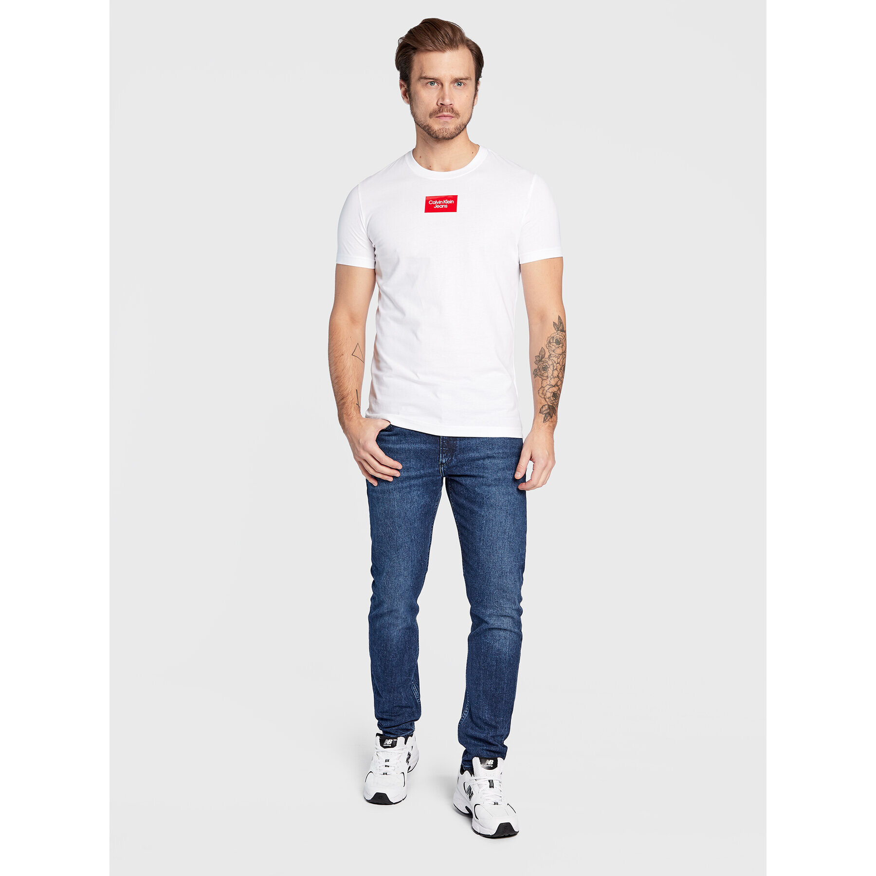 Calvin Klein Jeans Tricou J30J322510 Alb Slim Fit - Pled.ro