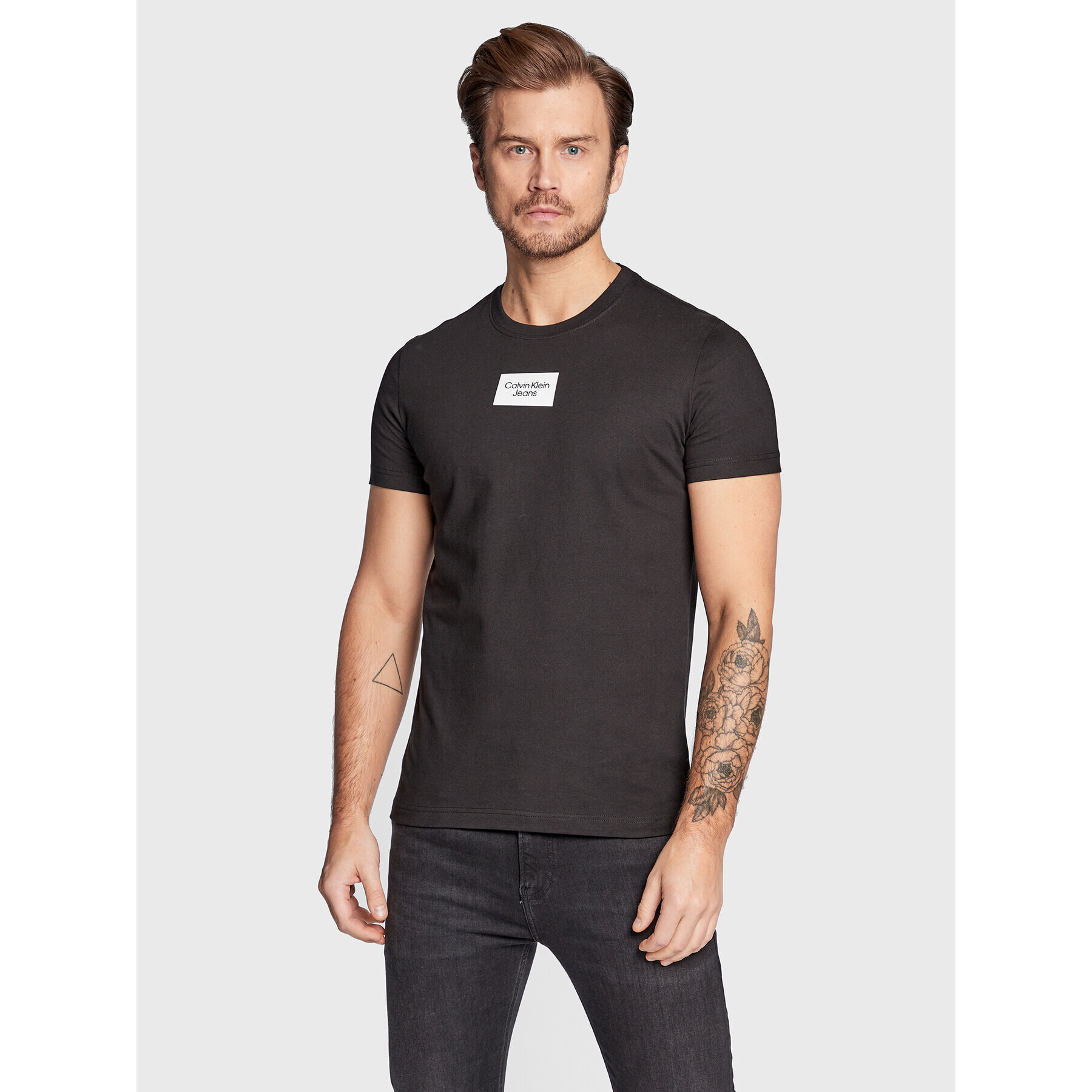 Calvin Klein Jeans Tricou J30J322510 Negru Slim Fit - Pled.ro