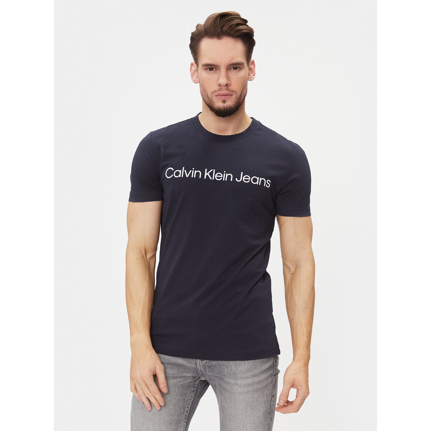 Calvin Klein Jeans Tricou J30J322552 Bleumarin Slim Fit - Pled.ro