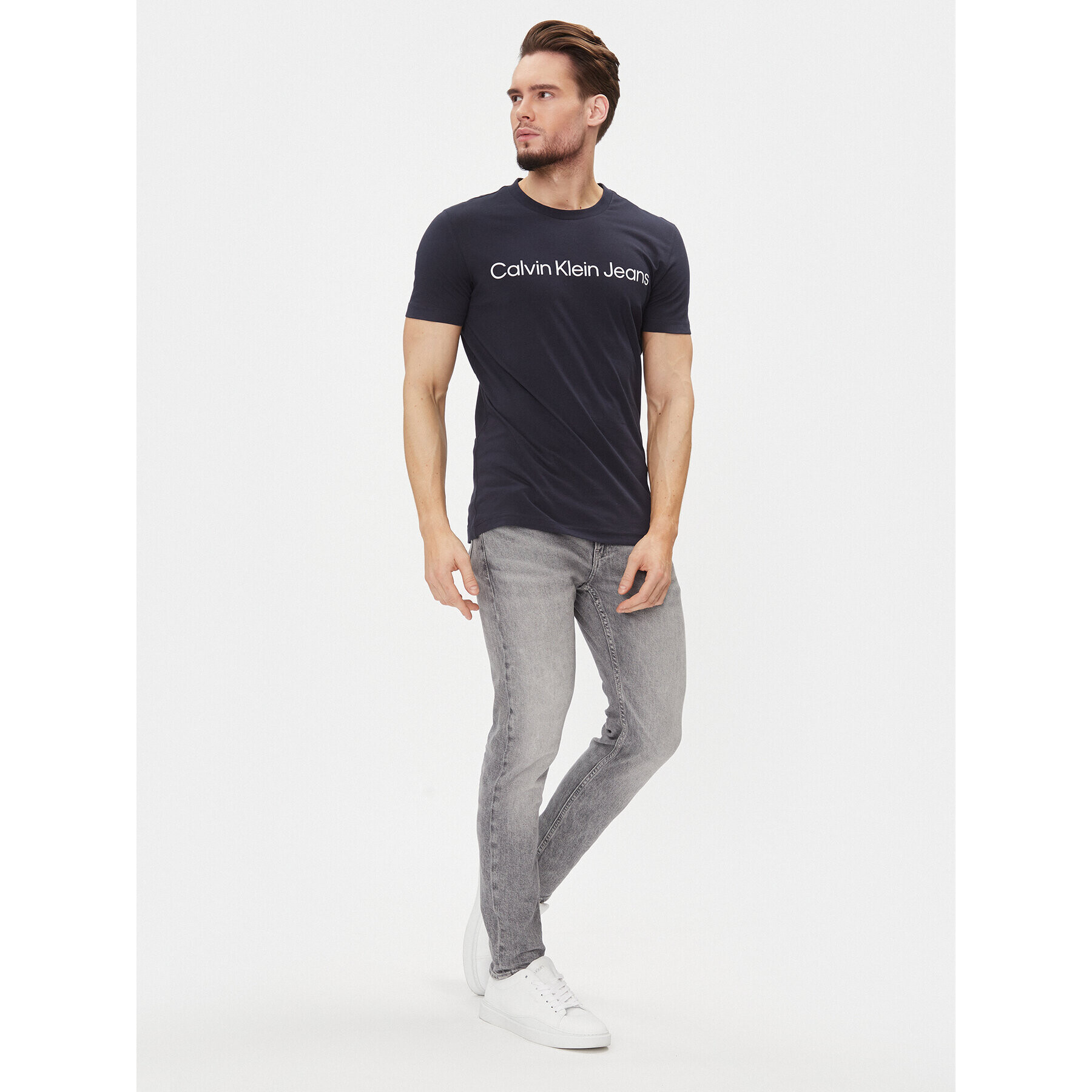 Calvin Klein Jeans Tricou J30J322552 Bleumarin Slim Fit - Pled.ro