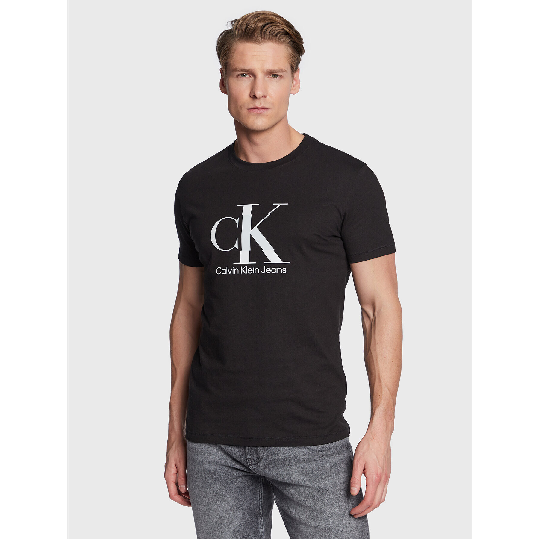 Calvin Klein Jeans Tricou J30J323299 Negru Slim Fit - Pled.ro