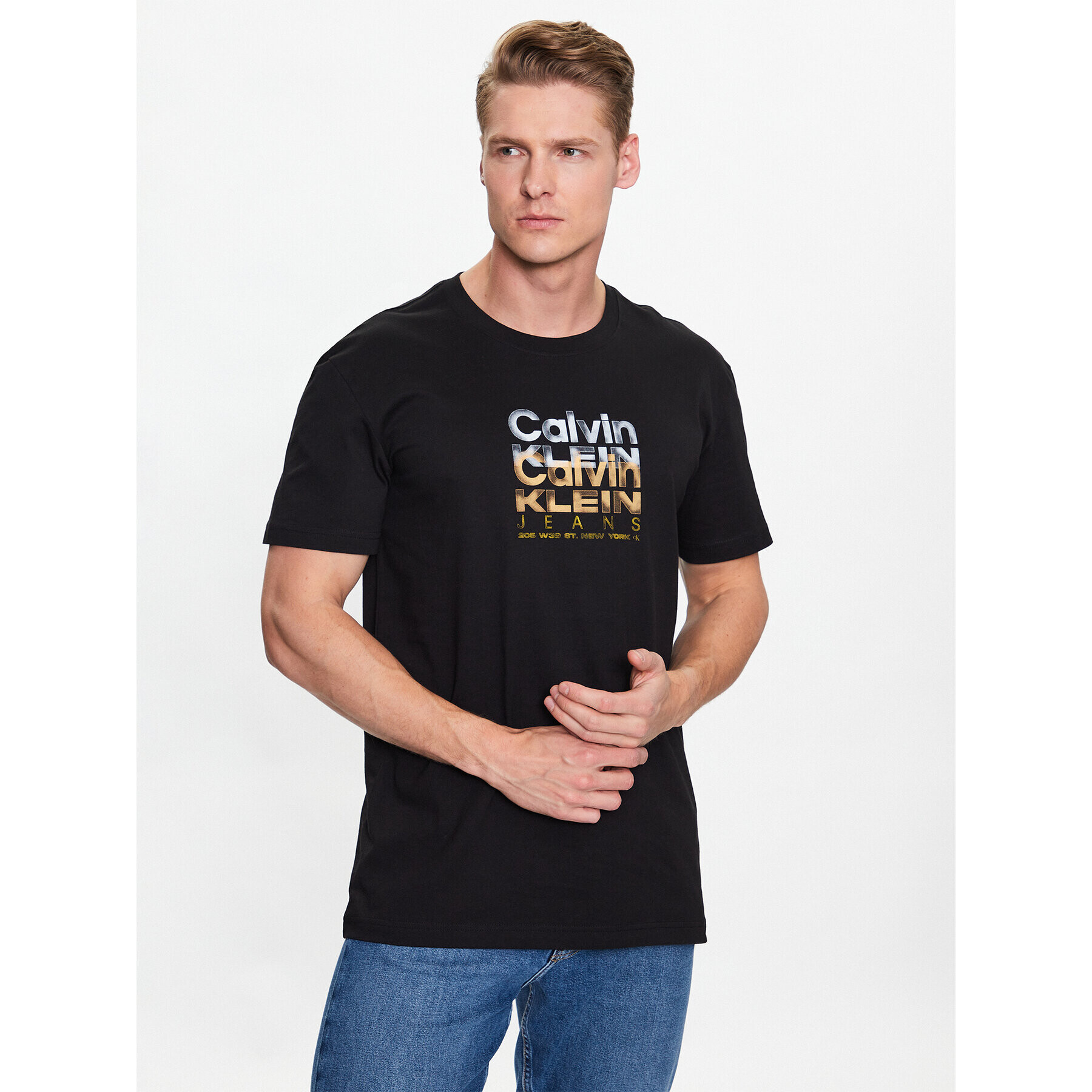 Calvin Klein Jeans Tricou J30J324208 Negru Regular Fit - Pled.ro