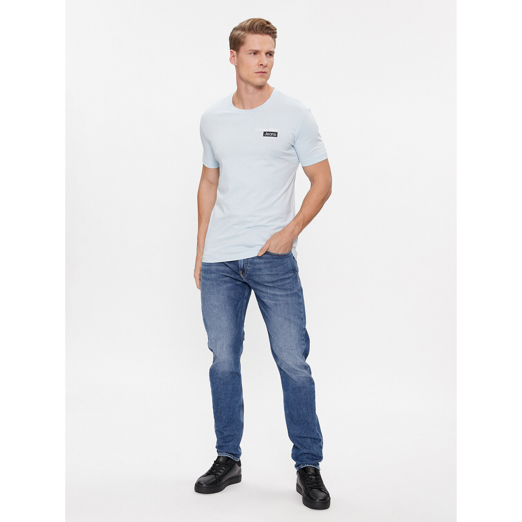 Calvin Klein Jeans Tricou J30J324647 Albastru Slim Fit - Pled.ro